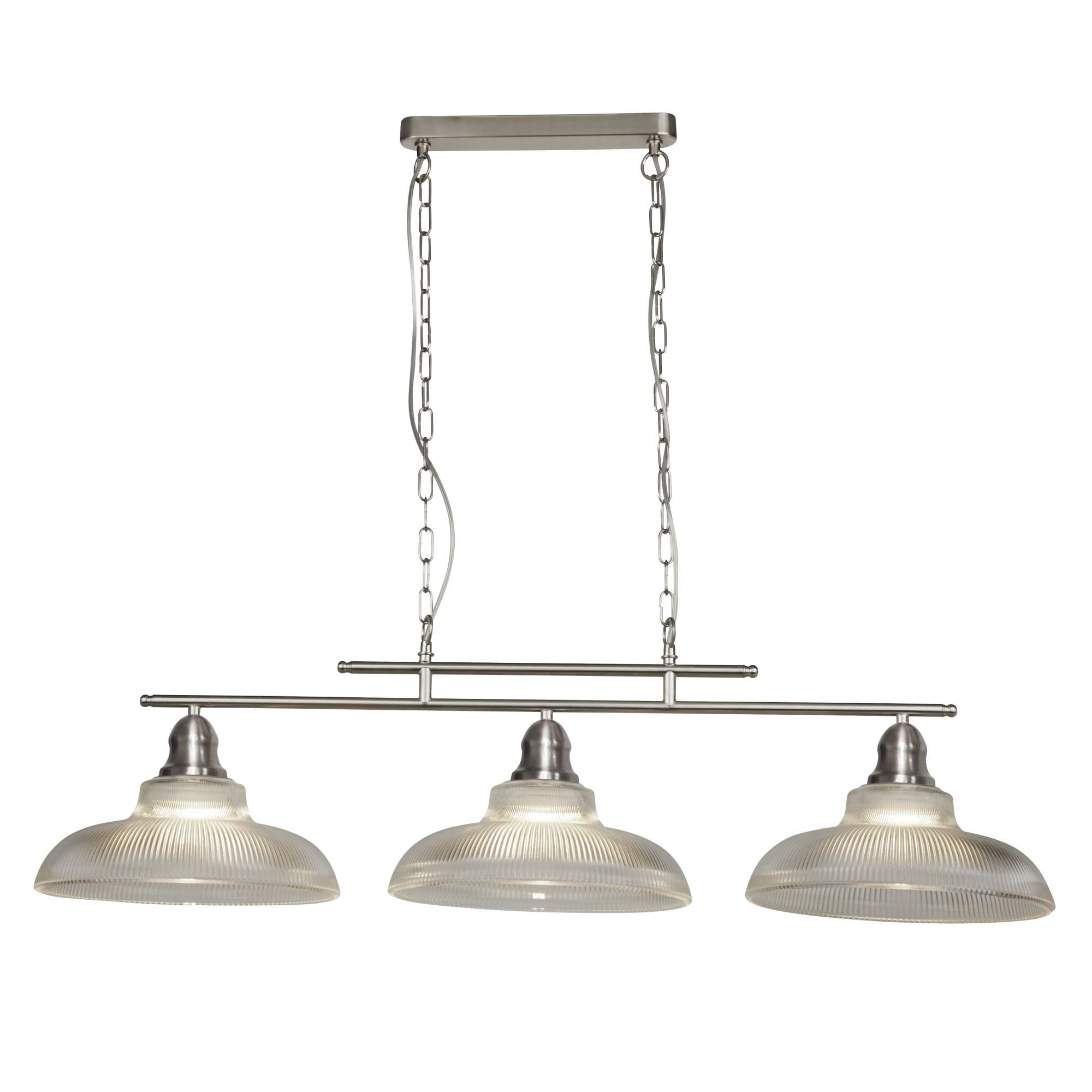 Bistro III 3 Light Ceiling Bar Satin Silver Halophane Glass