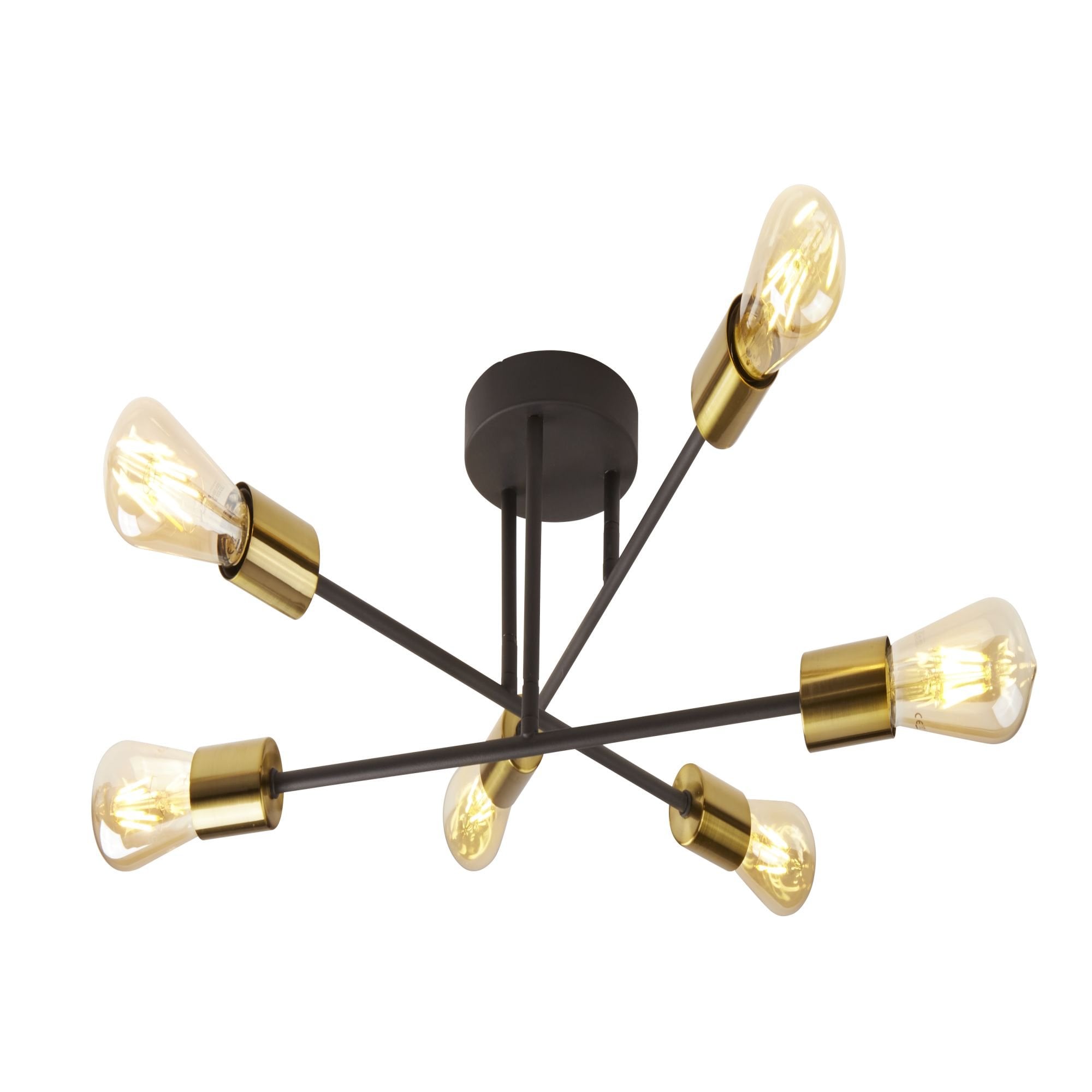 8046-6BK Armstrong 6 Light Ceiling Light Black And Satin Brass