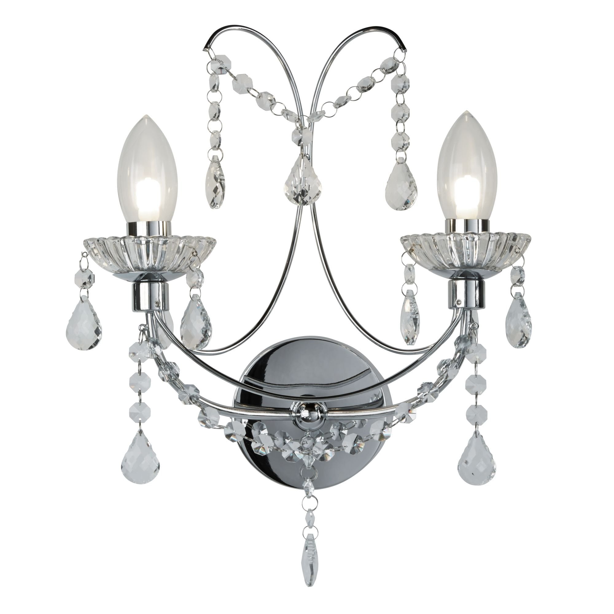 9037-2CC Autumn 2 Light Bathroom Wall Light Chrome With Crystal Glass