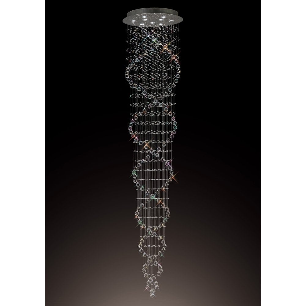IL31377 Colorado Pendant Tall Corkscrew 9 Light Polished Chrome/Crystal