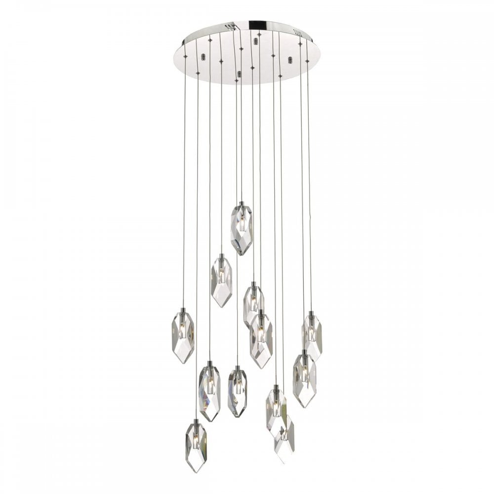 Dar CRY1250 Crystal 12 Light Cluster Pendant Polished Chrome Crystal