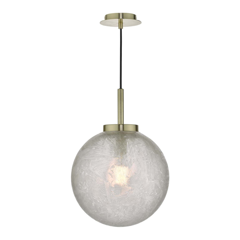 Dar AVA0141 Avari 1 Light Pendant Satin Brass And Clear Frosted Glass