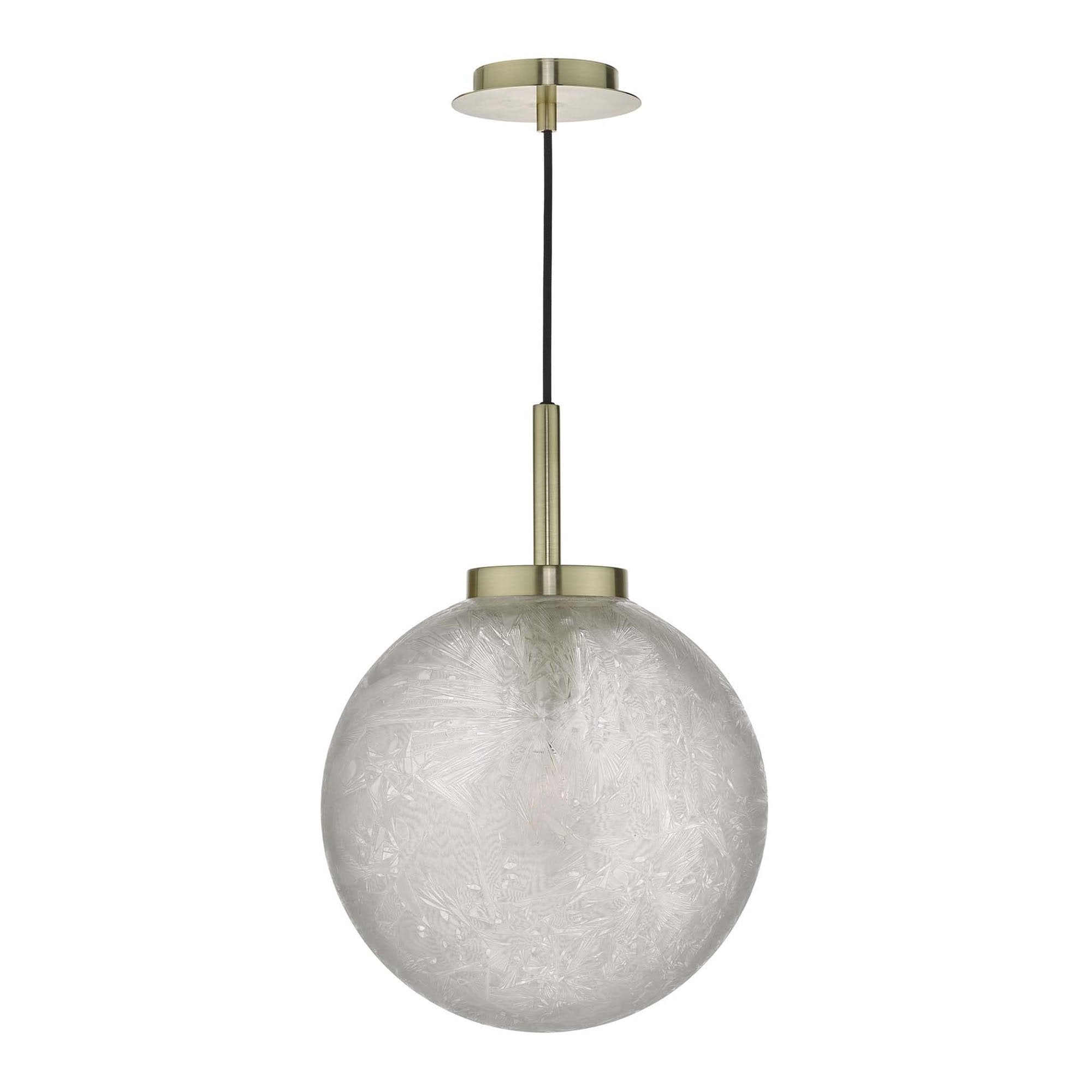 Dar AVA0141 Avari 1 Light Pendant Satin Brass And Clear Frosted Glass