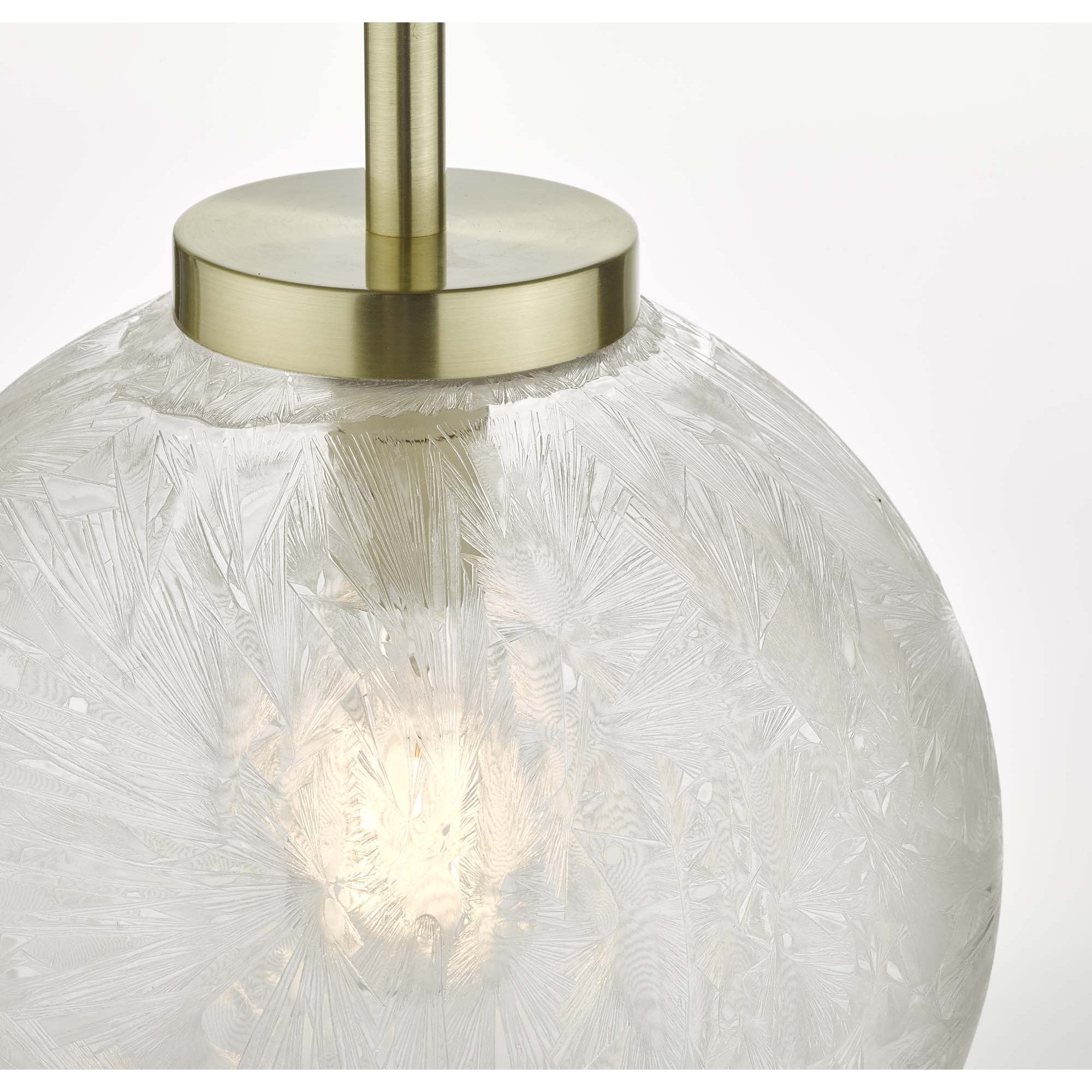 Dar AVA0141 Avari 1 Light Pendant Satin Brass And Clear Frosted Glass