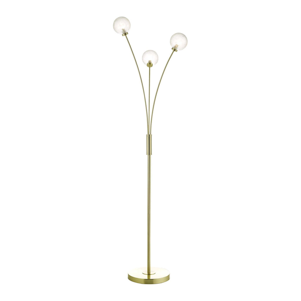 Dar AVA4941 Avari 3 Light Floor Lamp Satin Brass And Clear Frosted Glass
