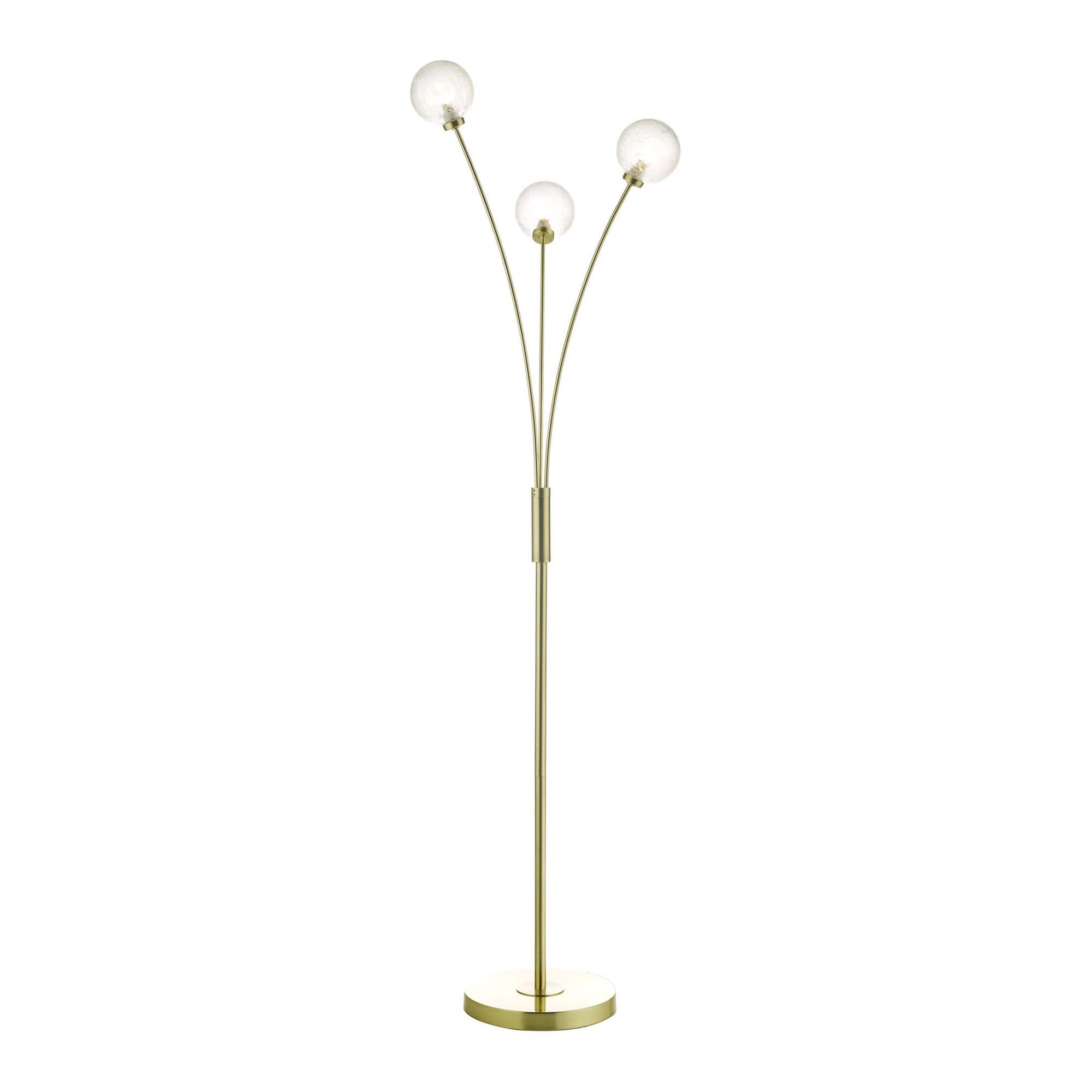 Dar AVA4941 Avari 3 Light Floor Lamp Satin Brass And Clear Frosted Glass