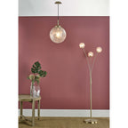 Dar AVA4941 Avari 3 Light Floor Lamp Satin Brass And Clear Frosted Glass