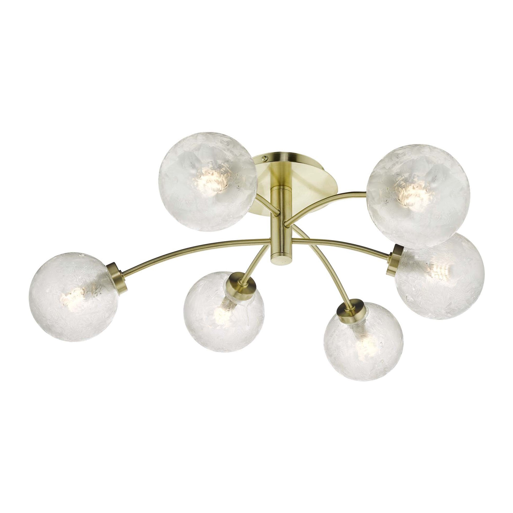 Dar AVA6441 Avari 6 Light Semi Flush Satin Brass And Clear Frosted Glass