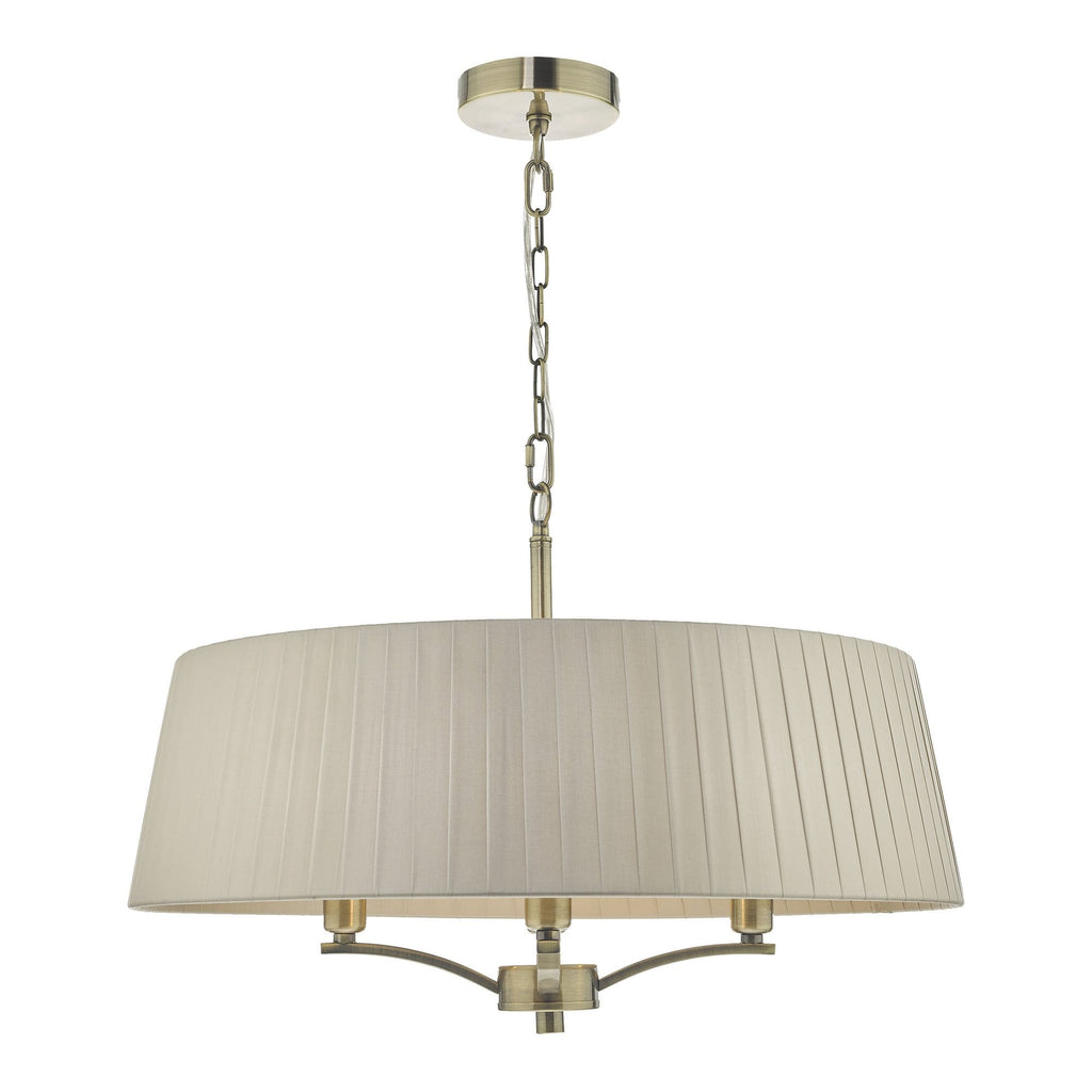 Dar CRI0429 Cristin 4 Light Pendant Antique Brass With Taupe Ribbon Shade