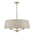 Dar CRI0429 Cristin 4 Light Pendant Antique Brass With Taupe Ribbon Shade