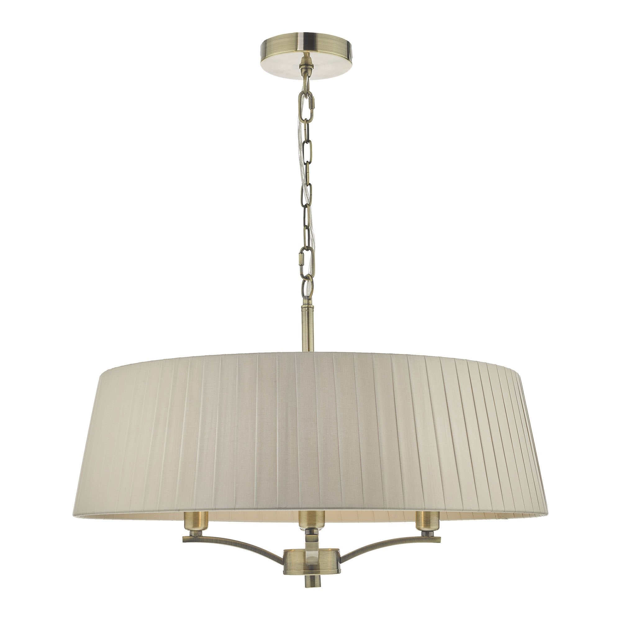 Dar CRI0429 Cristin 4 Light Pendant Antique Brass With Taupe Ribbon Shade