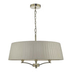 Dar CRI0429 Cristin 4 Light Pendant Antique Brass With Taupe Ribbon Shade