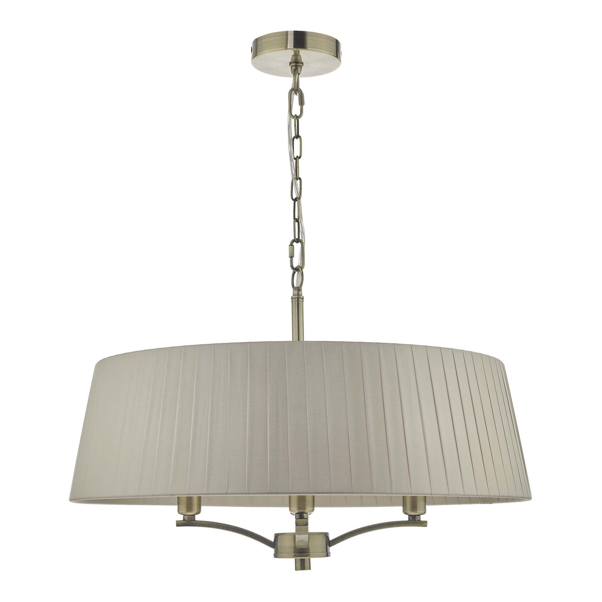 Dar CRI0429 Cristin 4 Light Pendant Antique Brass With Taupe Ribbon Shade