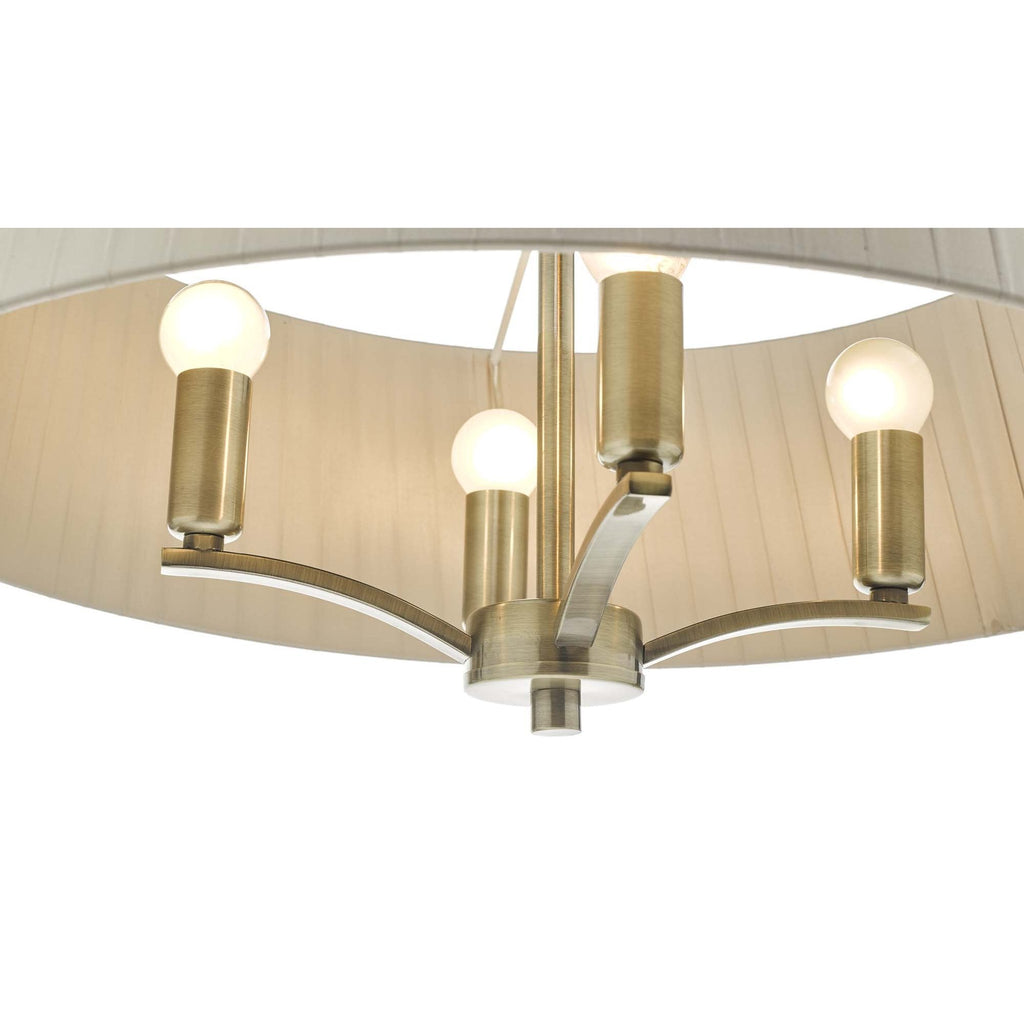 Dar CRI0429 Cristin 4 Light Pendant Antique Brass With Taupe Ribbon Shade