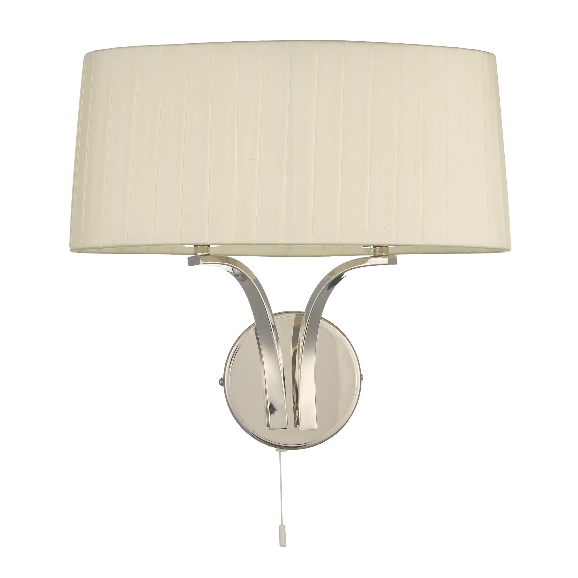 Dar CRI092 Cristin 2 Light Wall Light Polished Nickel With Ivory Shade