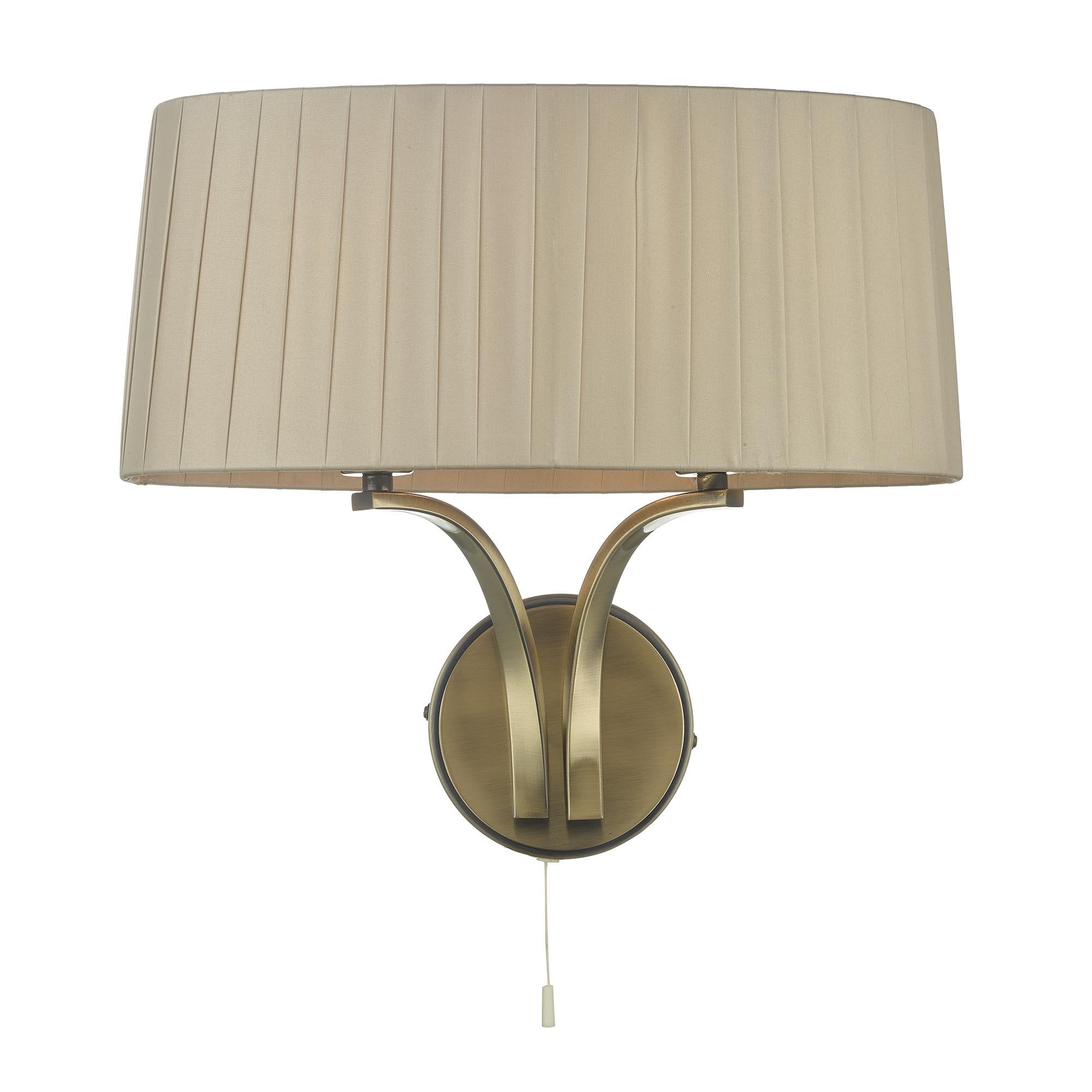 Dar CRI0929 Cristin 2 Light Wall Light Antique Brass With Taupe Shade