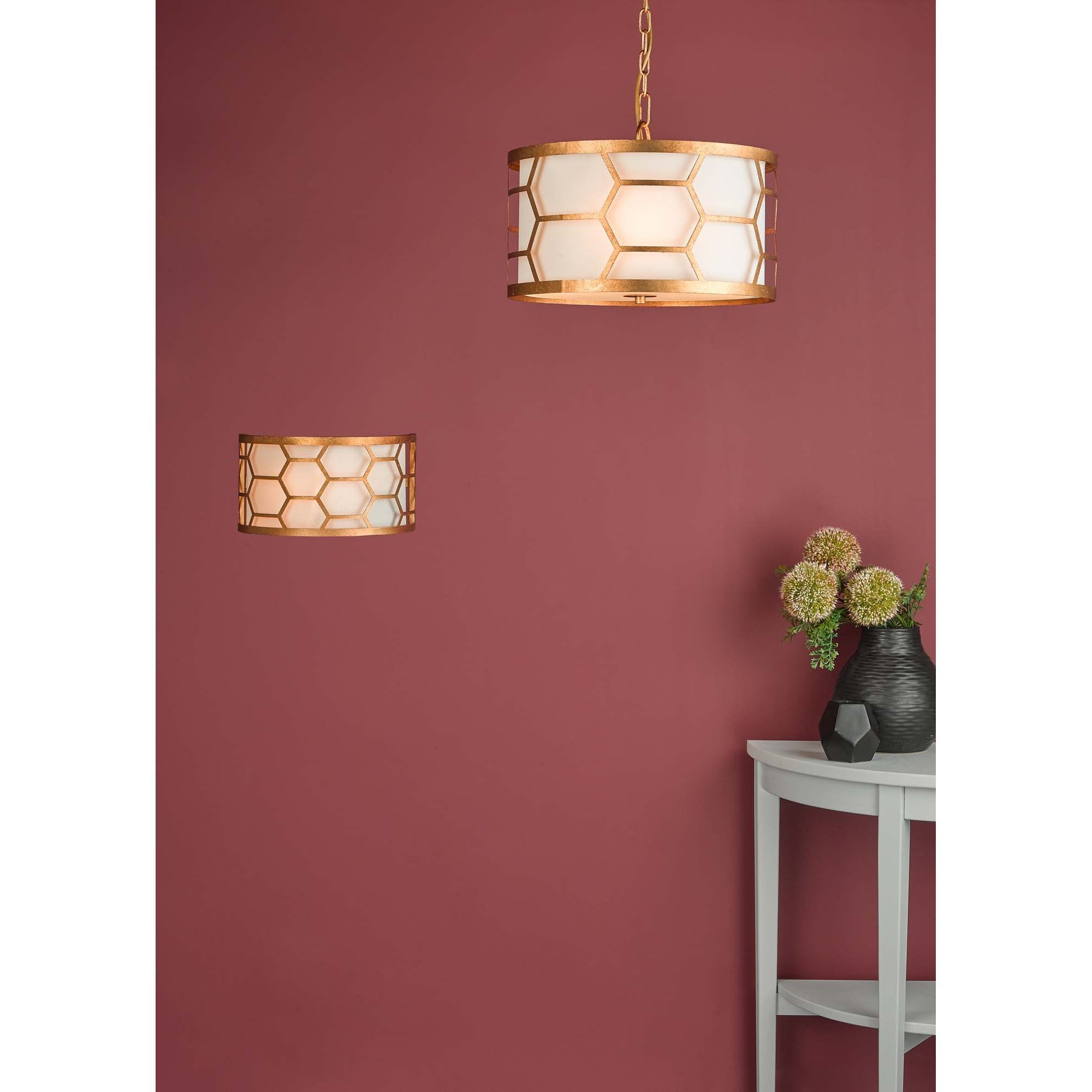 Dar EPS0312 Epstein 3 Light Pendant Gold And Ivory