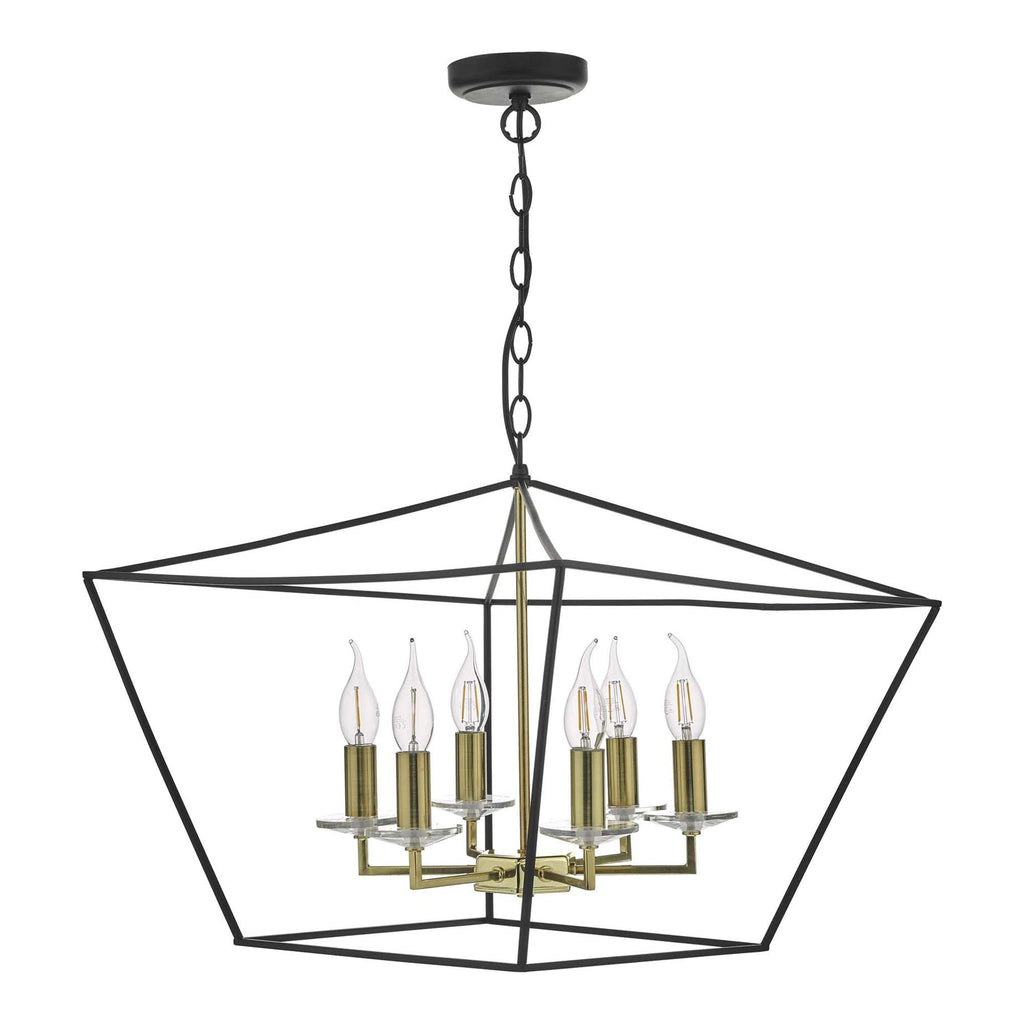 Dar GRE0654 Gretchen 6 Light Pendant Matt Black And Polished Brass