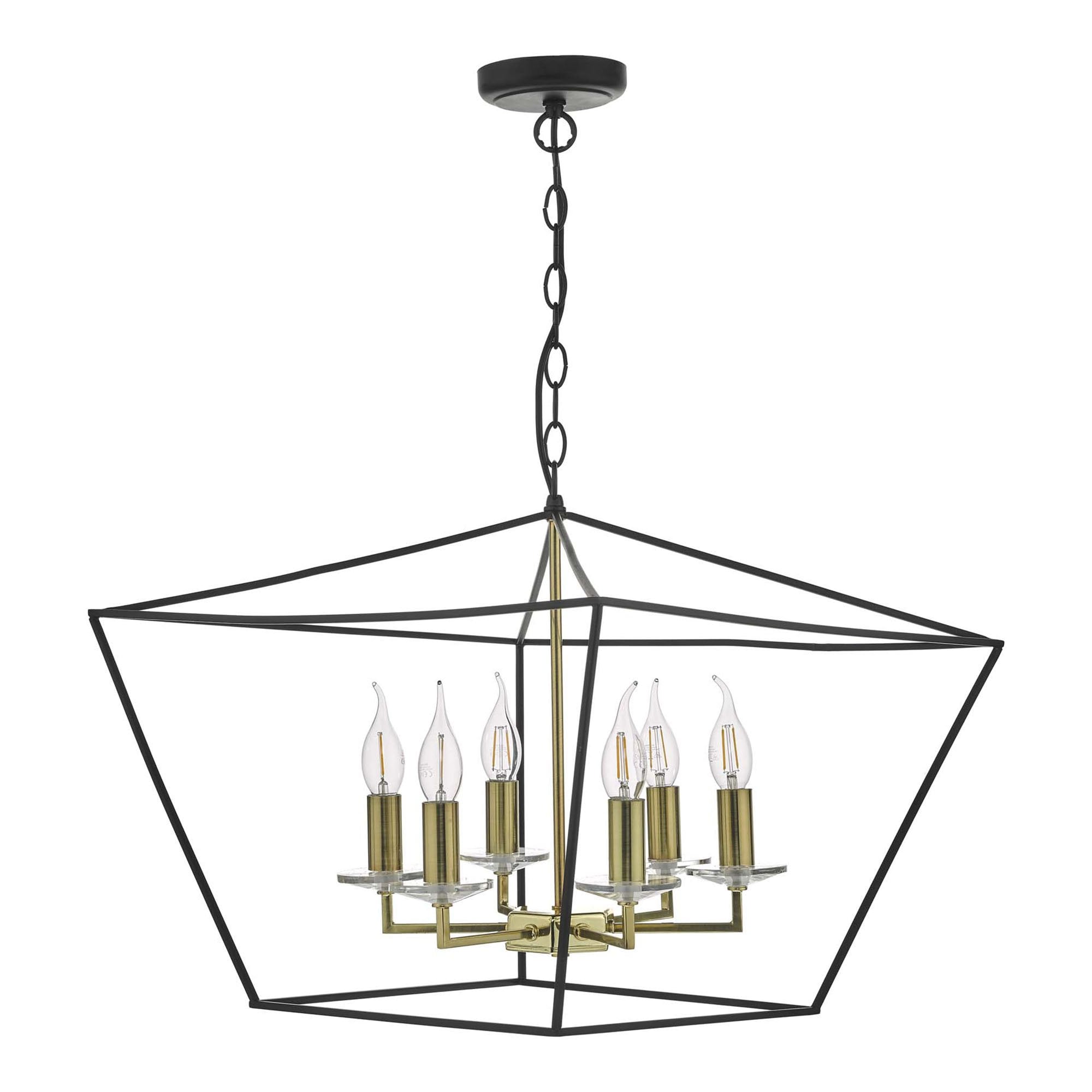 Dar GRE0654 Gretchen 6 Light Pendant Matt Black And Polished Brass