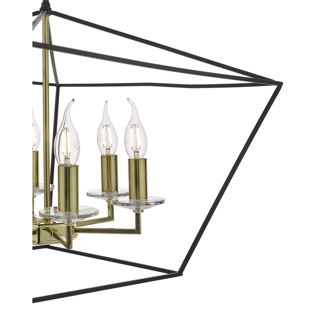 Dar GRE0654 Gretchen 6 Light Pendant Matt Black And Polished Brass