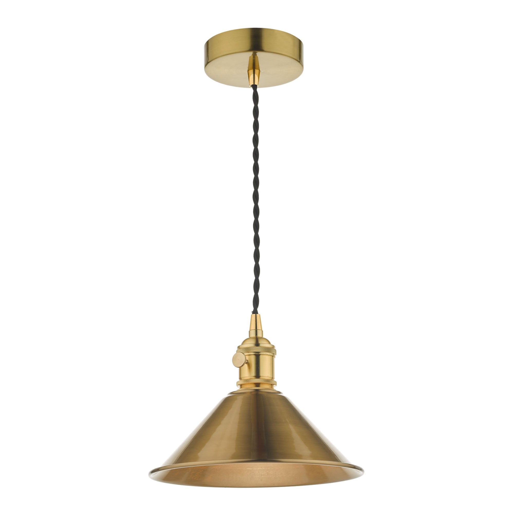 Dar HAD0140-01 Hadano 1 Light Pendant Natural Brass With Aged Brass Shade