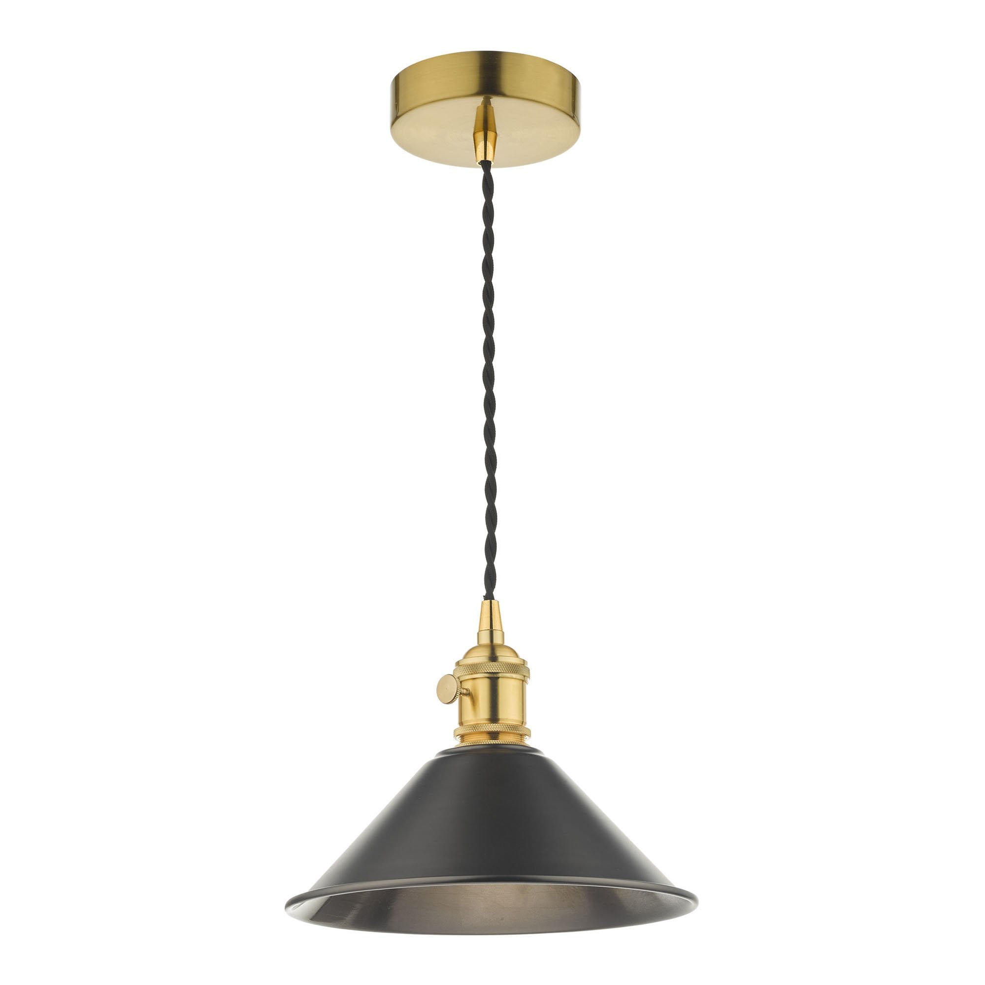 Dar HAD0140-02 Hadano 1 Light Pendant Natural Brass With Antique Pewter Shade