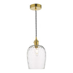 Dar HAD0140-03 Hadano 1 Light Pendant Natural Brass With Dimpled Glass Shade