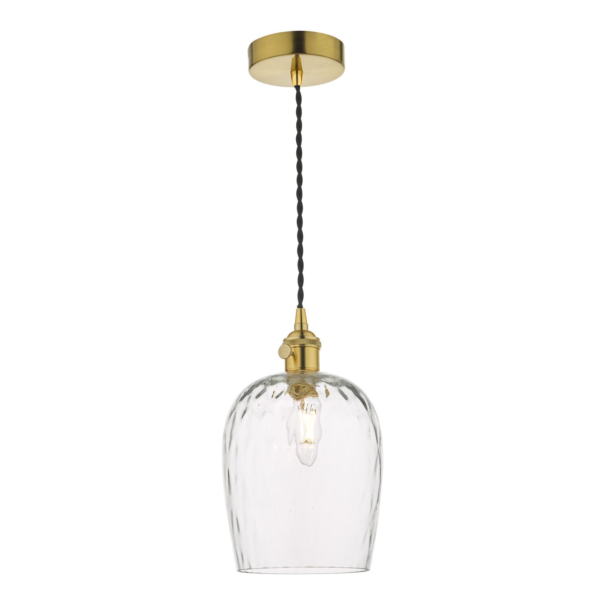 Dar HAD0140-03 Hadano 1 Light Pendant Natural Brass With Dimpled Glass Shade