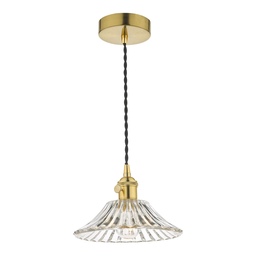 Dar HAD0140-04 Hadano 1 Light Pendant Natural Brass With Flared Glass Shade