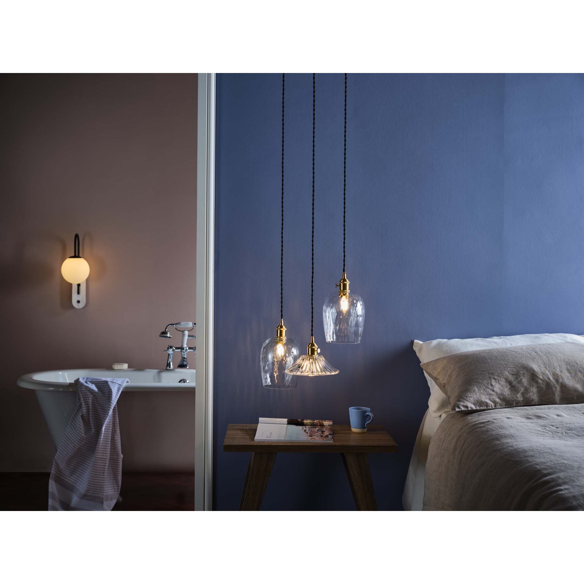 Dar HAD0140-04 Hadano 1 Light Pendant Natural Brass With Flared Glass Shade