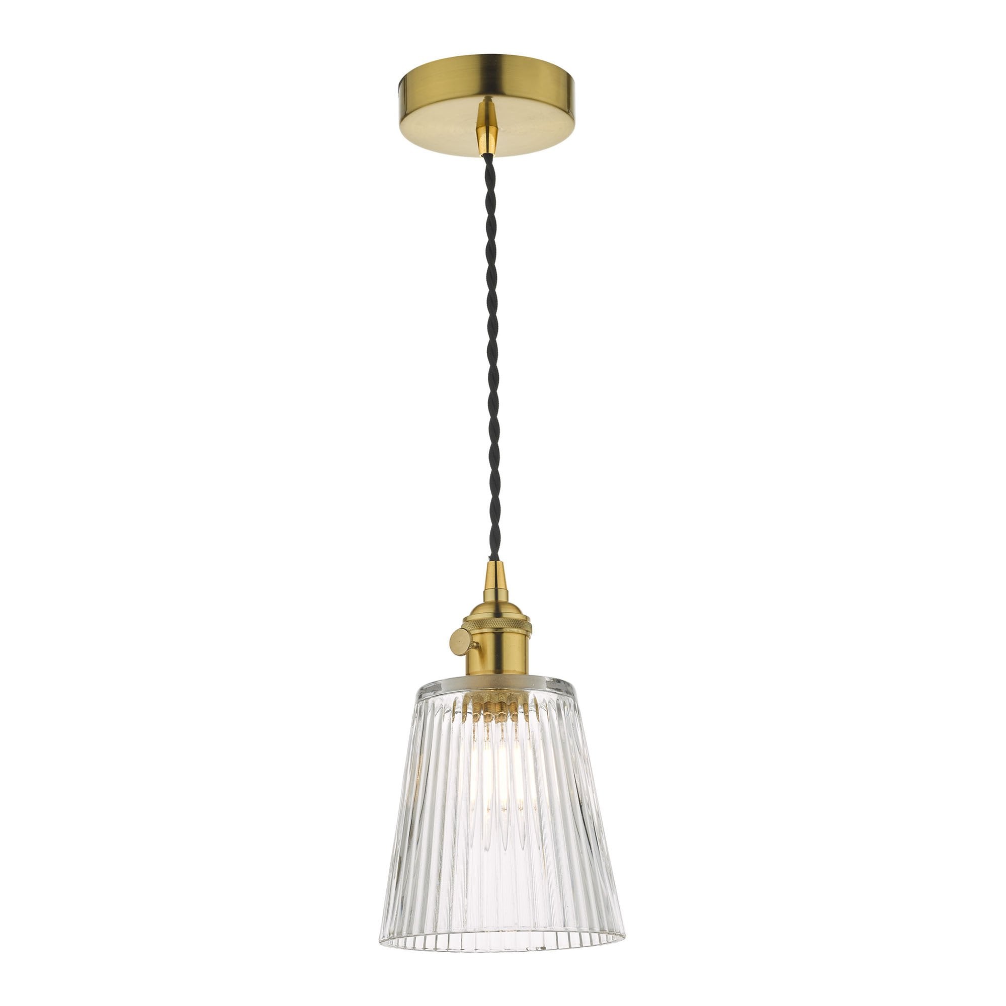 Dar HAD0140-05 Hadano 1 Light Pendant Natural Brass With Ribbed Glass Shade