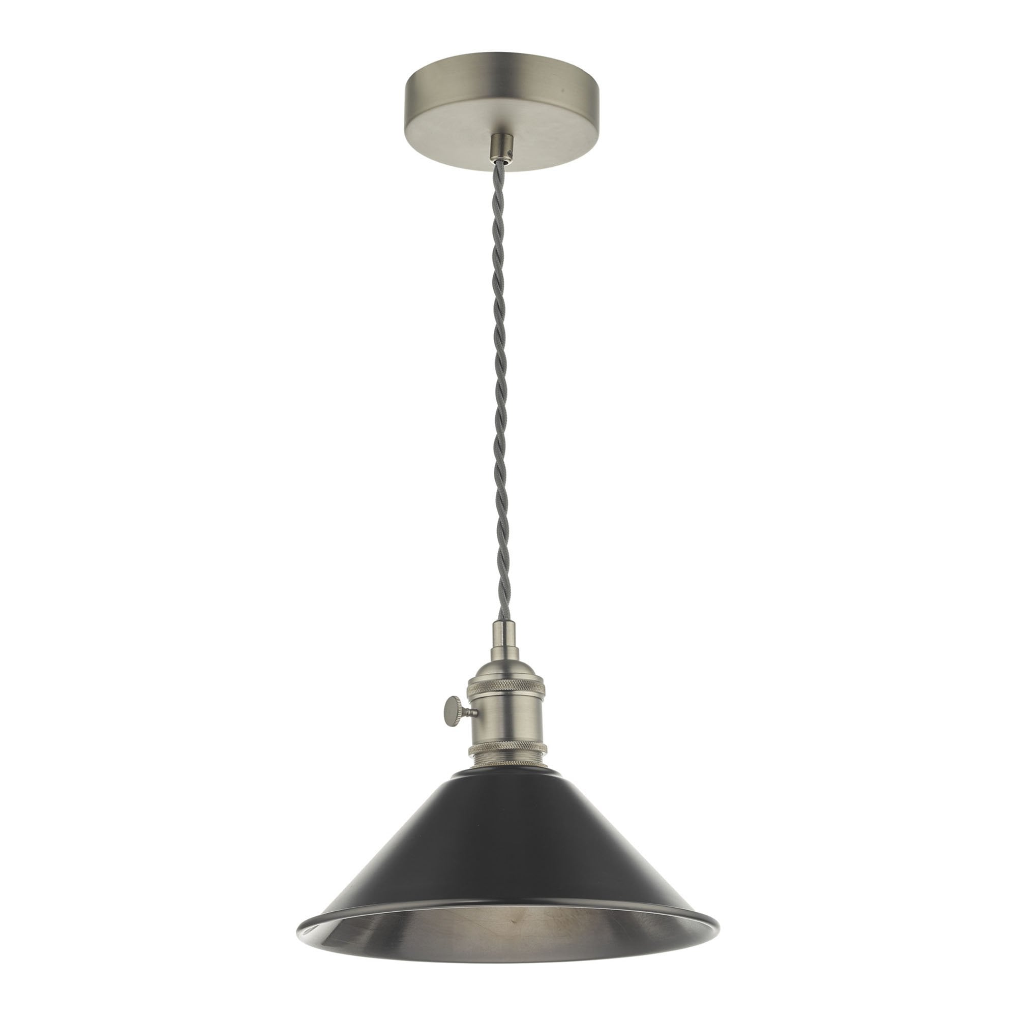 Dar HAD0161-02 Hadano 1 Light Pendant Antique Chrome With Antique Pewter Shade