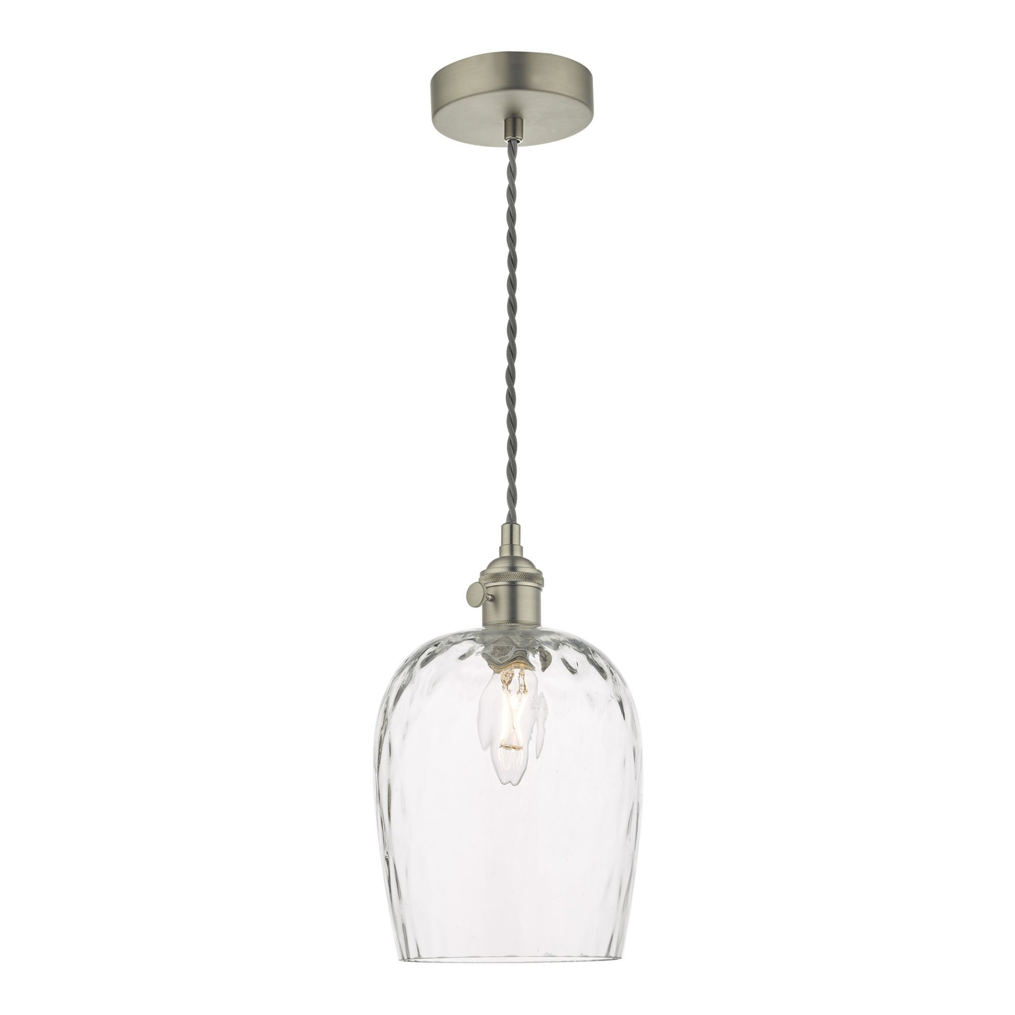 Dar HAD0161-03 Hadano 1 Light Pendant Antique Chrome With Dimpled Glass Shade