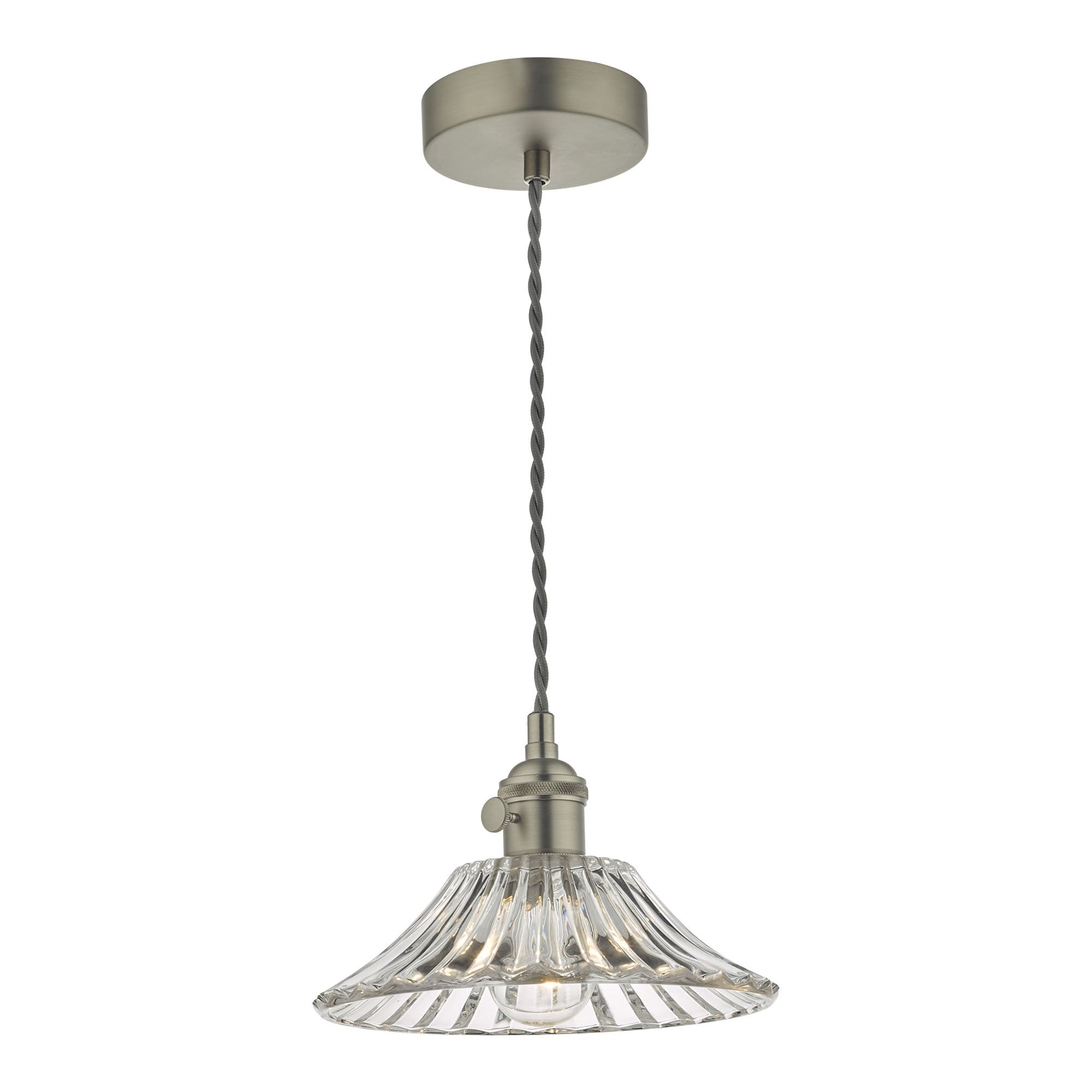 Dar HAD0161-04 Hadano 1 Light Pendant Antique Chrome With Flared Glass Shade