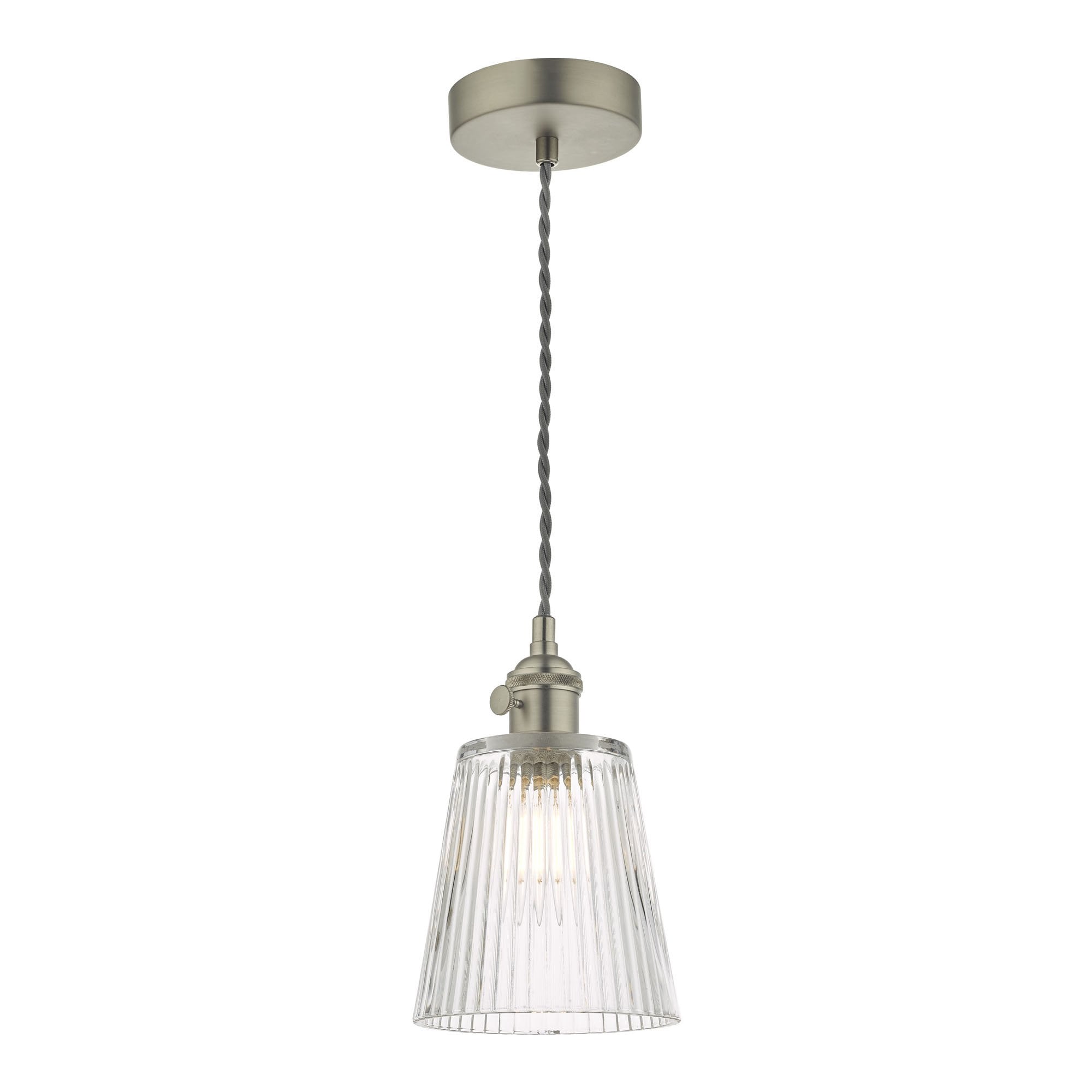 Dar HAD0161-05 Hadano 1 Light Pendant Antique Chrome With Ribbed Glass Shade