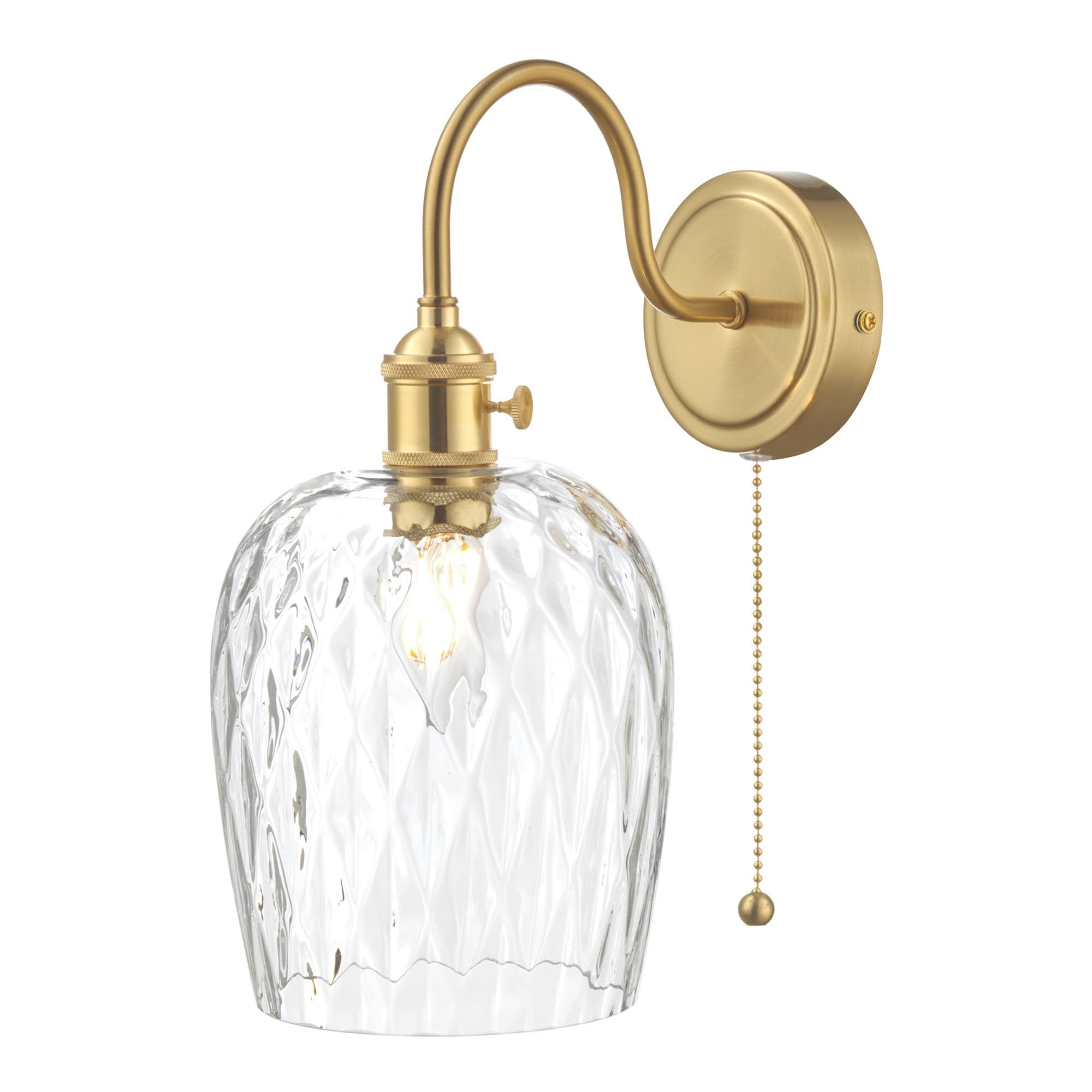 Dar HAD0740-03 Hadano 1 Light Wall Light Brass With Dimpled Shade