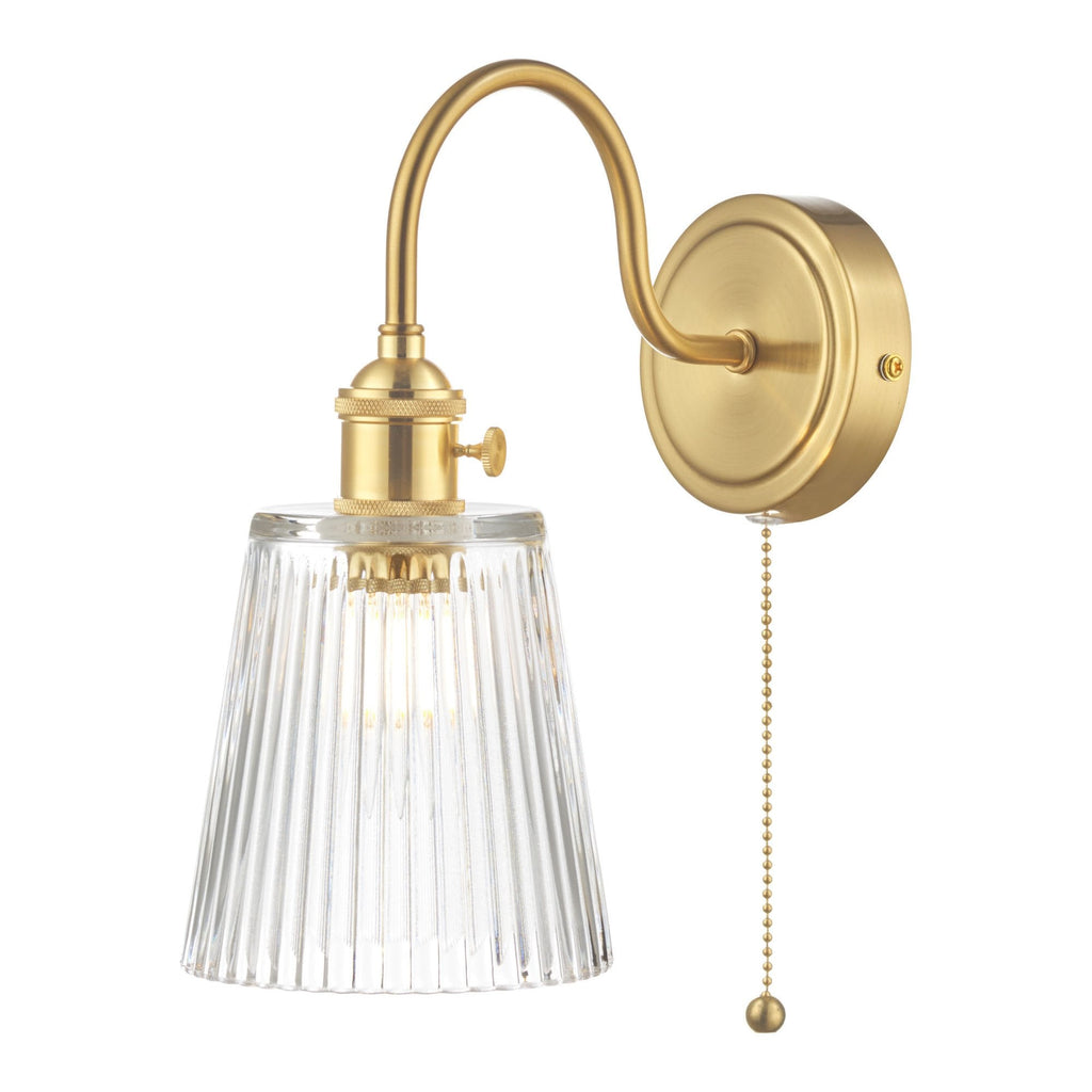 Dar HAD0740-05 Hadano 1 Light Wall Light Brass With Ribbed Glass Shade