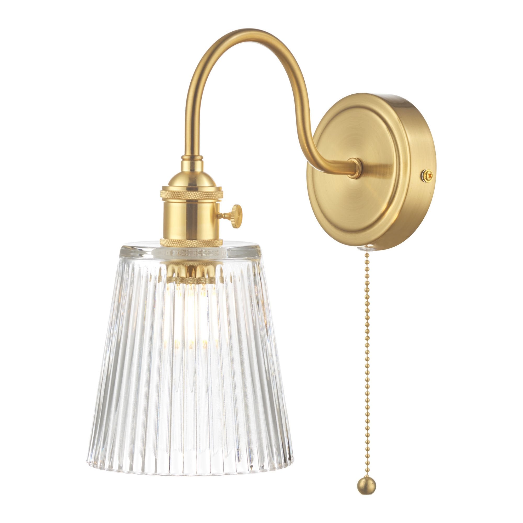 Hadano 1 Light Wall  Light Brass With Ribbed Glass Shade