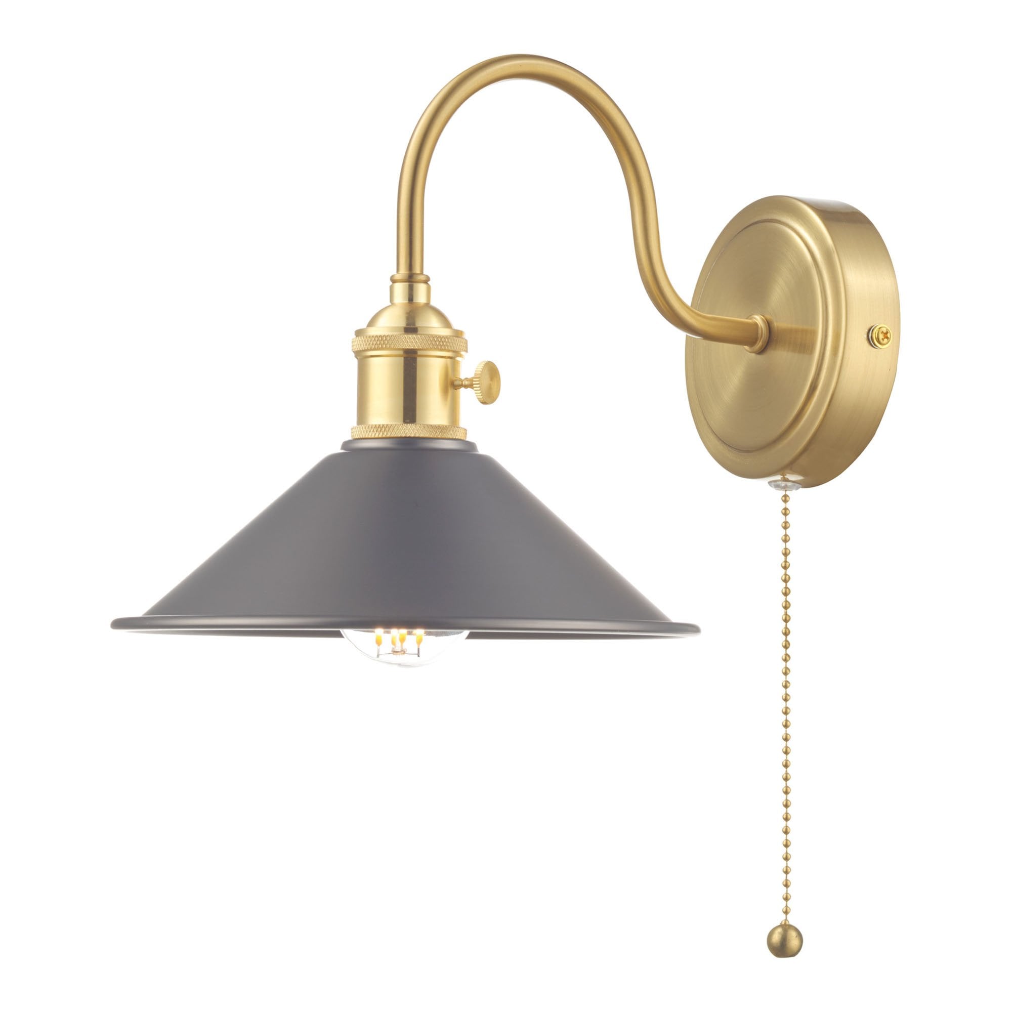 Dar HAD0761-01 Hadano 1 Light Wall Light Antique Chrome With Aged Brass Shade