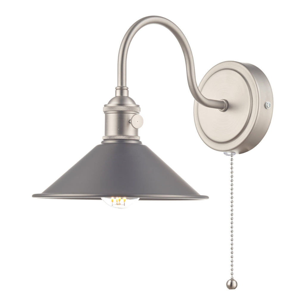 Dar HAD0761-02 Hadano 1 Light Wall Light Antique Chrome With Antique Pewter Shade