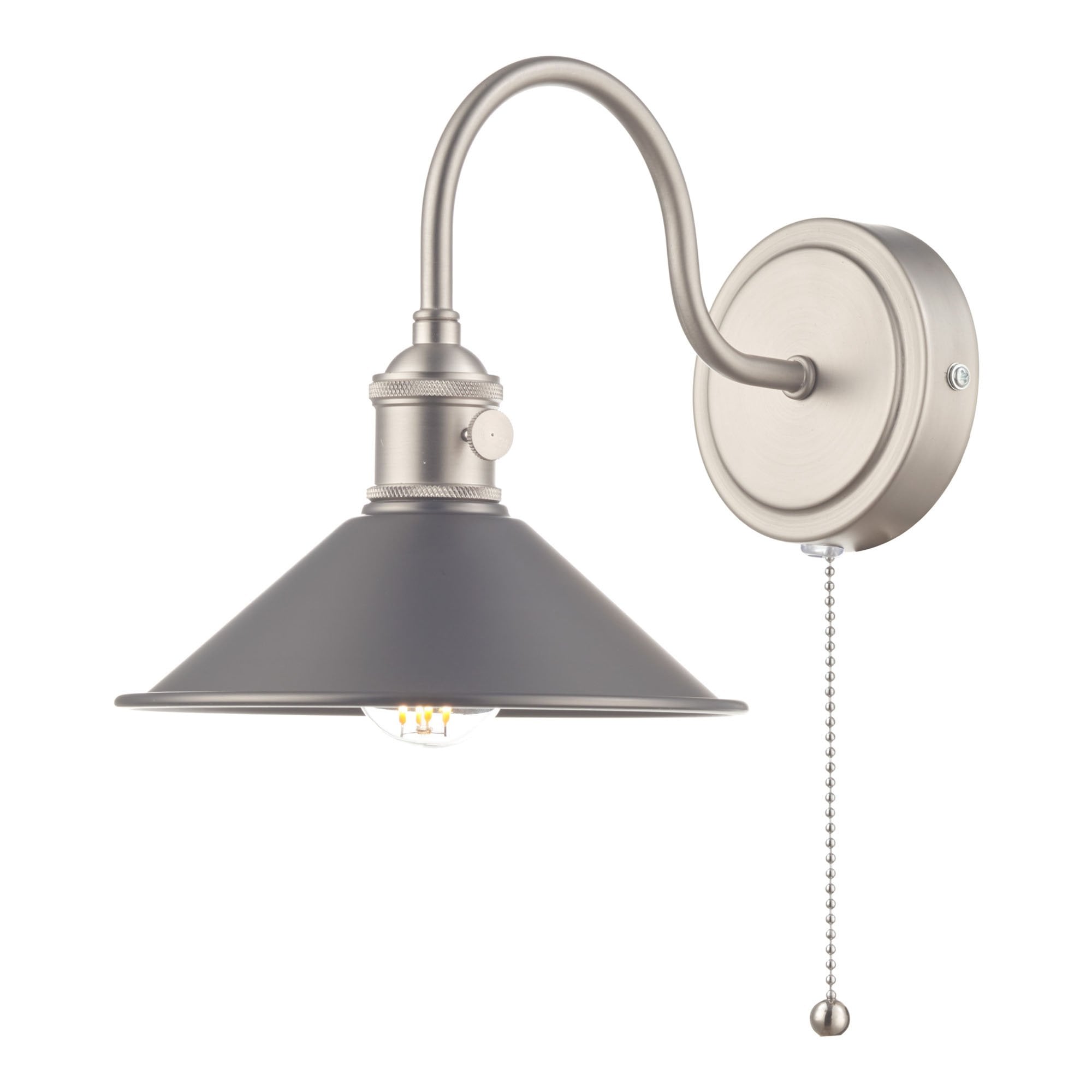 Dar HAD0761-02 Hadano 1 Light Wall Light Antique Chrome With Antique Pewter Shade