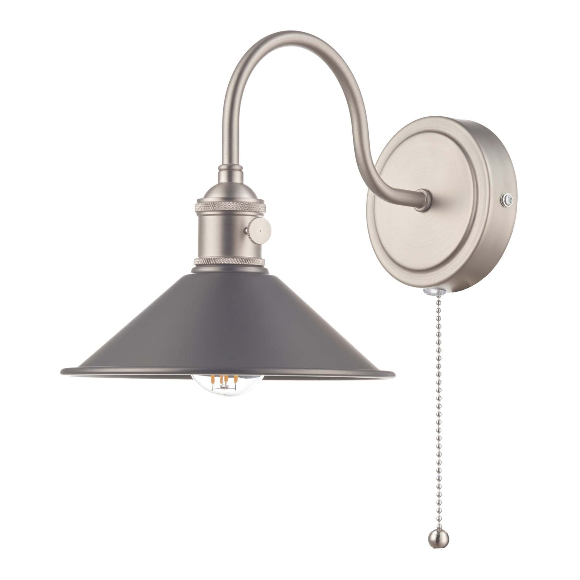Dar HAD0761-02 Hadano 1 Light Wall Light Antique Chrome With Antique Pewter Shade