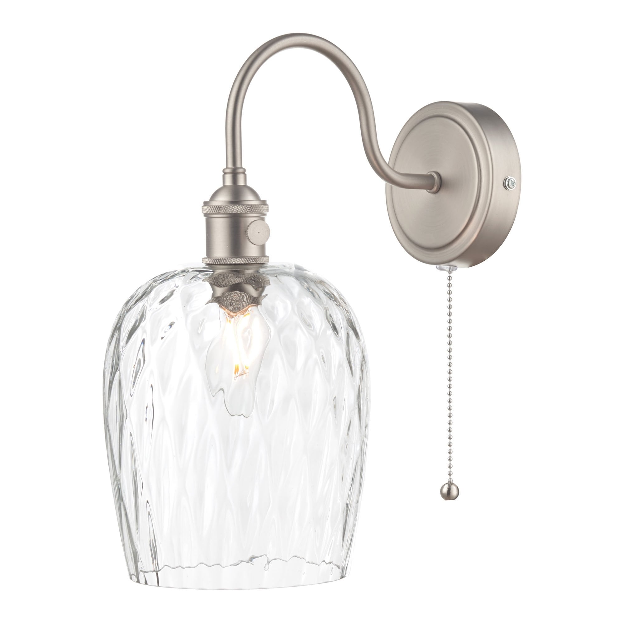 Dar HAD0761-03 Hadano 1 Light Wall Light Antique Chrome With Dimpled Glass Shade