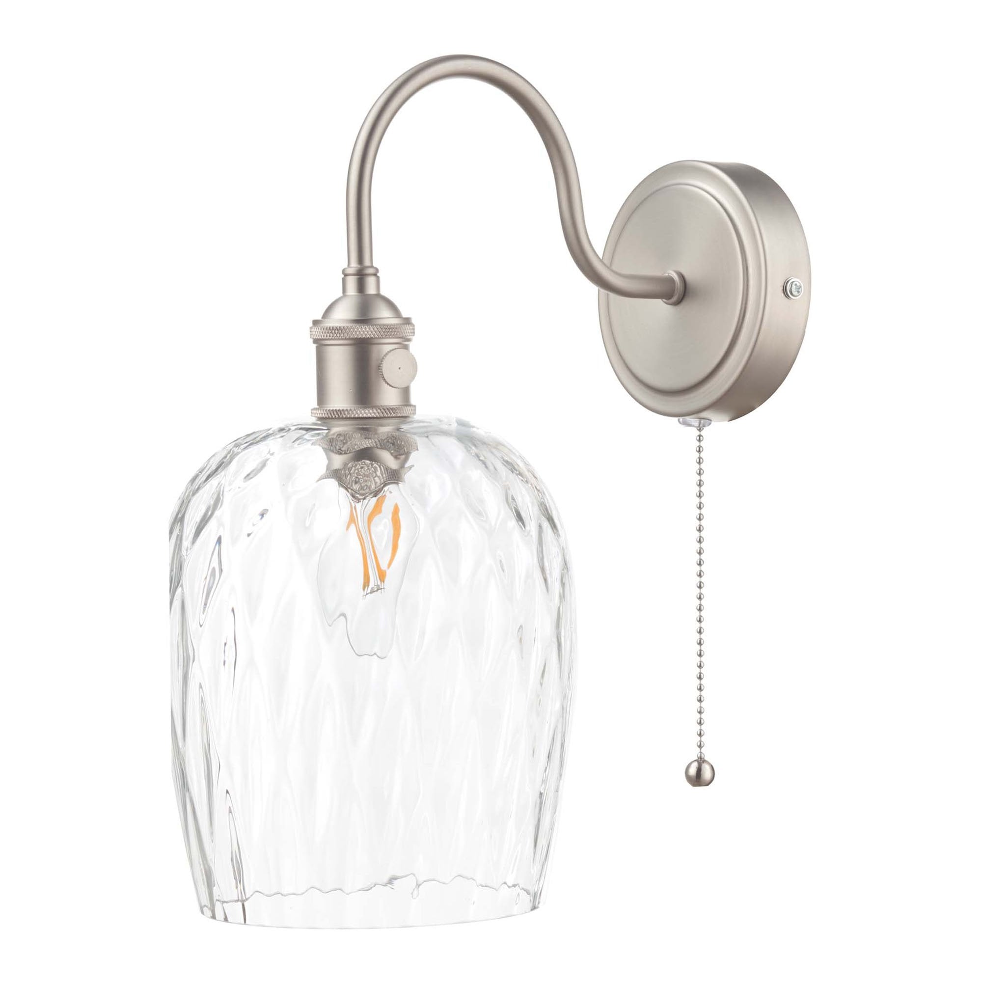 Dar HAD0761-03 Hadano 1 Light Wall Light Antique Chrome With Dimpled Glass Shade