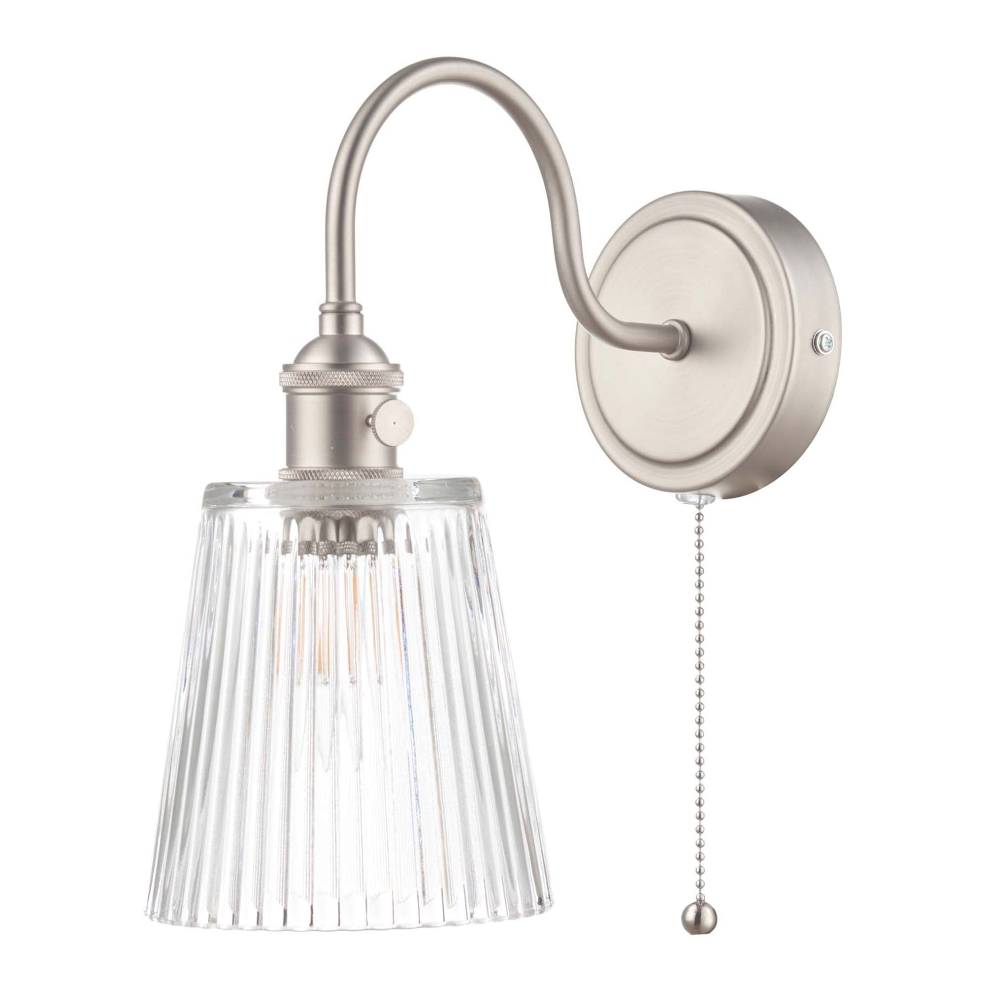 Dar HAD0761-05 Hadano 1 Light Wall Light Antique Chrome With Ribbed Glass Shades