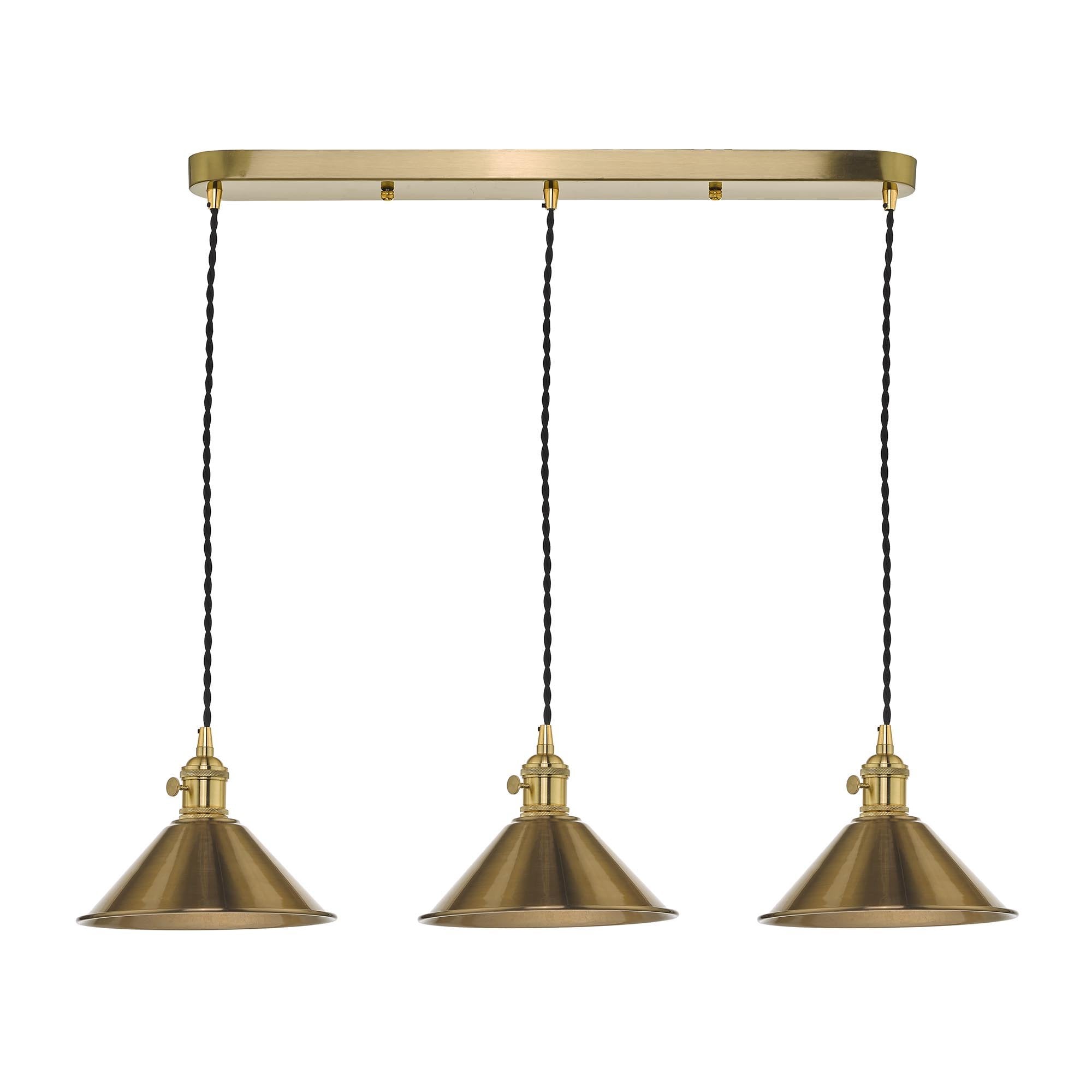 Dar HAD3640-01 Hadano 3 Light Suspension Natural Brass With Brass Shades