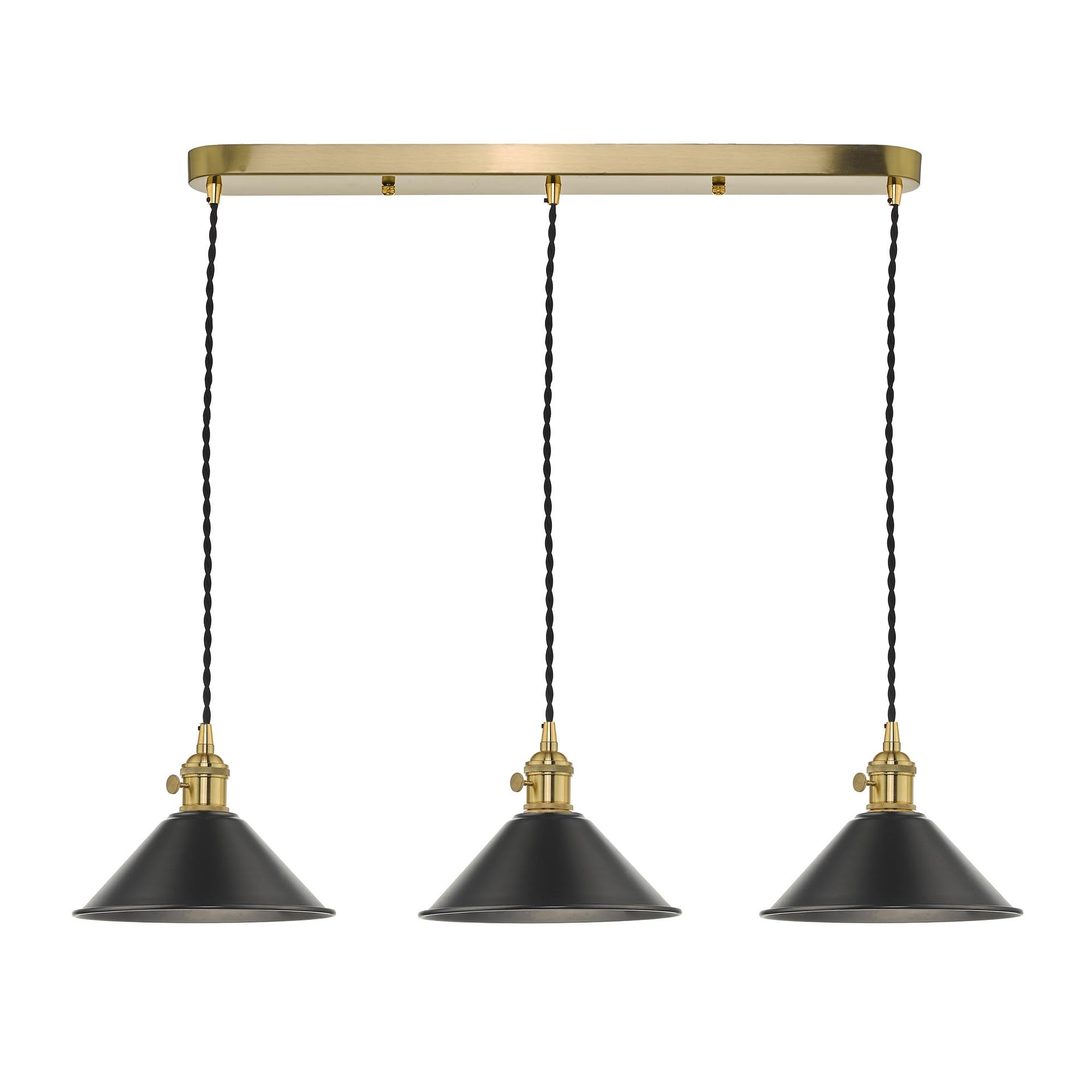 Dar HAD3640-02 Hadano 3 Light Suspension Natural Brass With Antique Pewter Shades