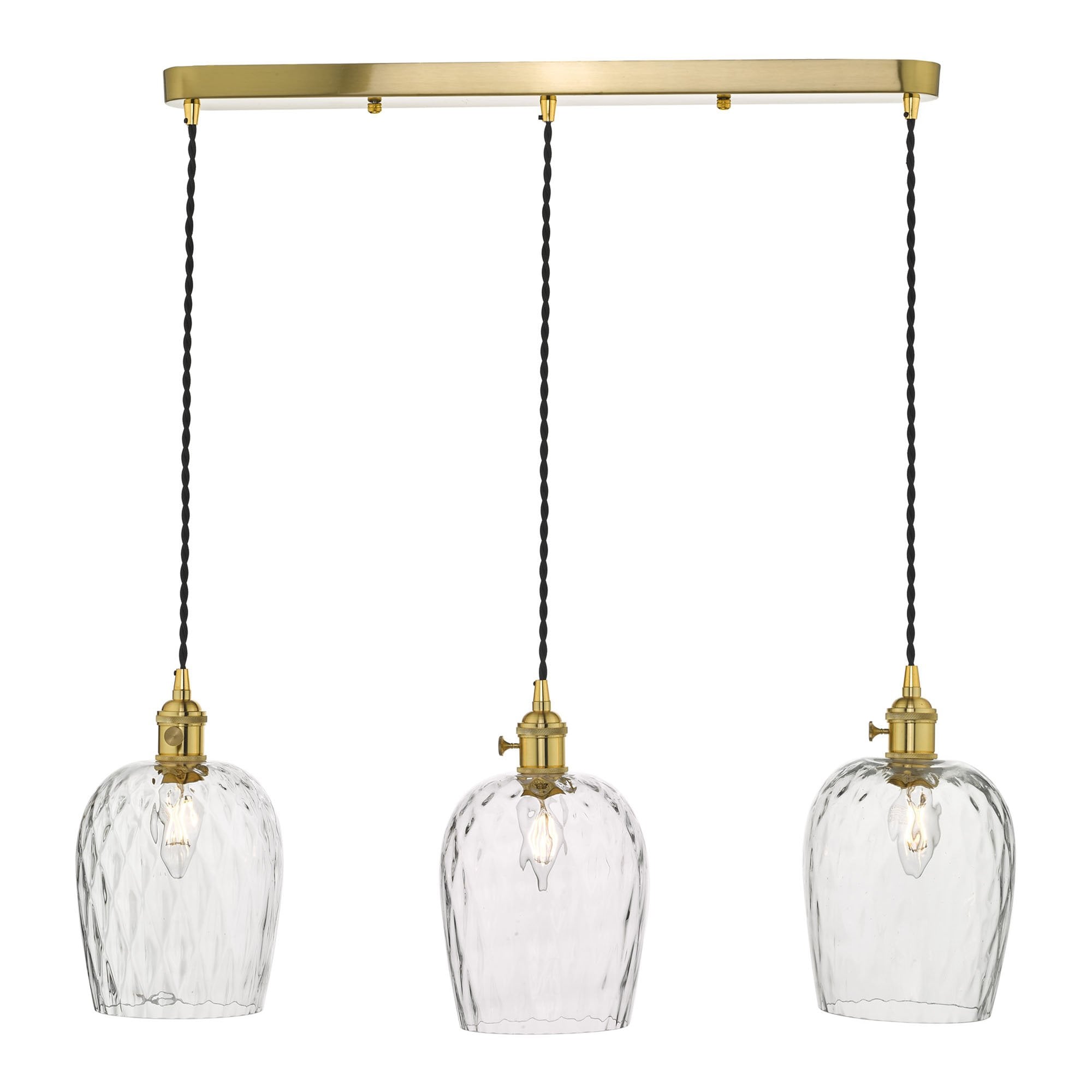 Dar HAD3640-03 Hadano 3 Light Suspension Natural Brass With Dimpled Glass Shades