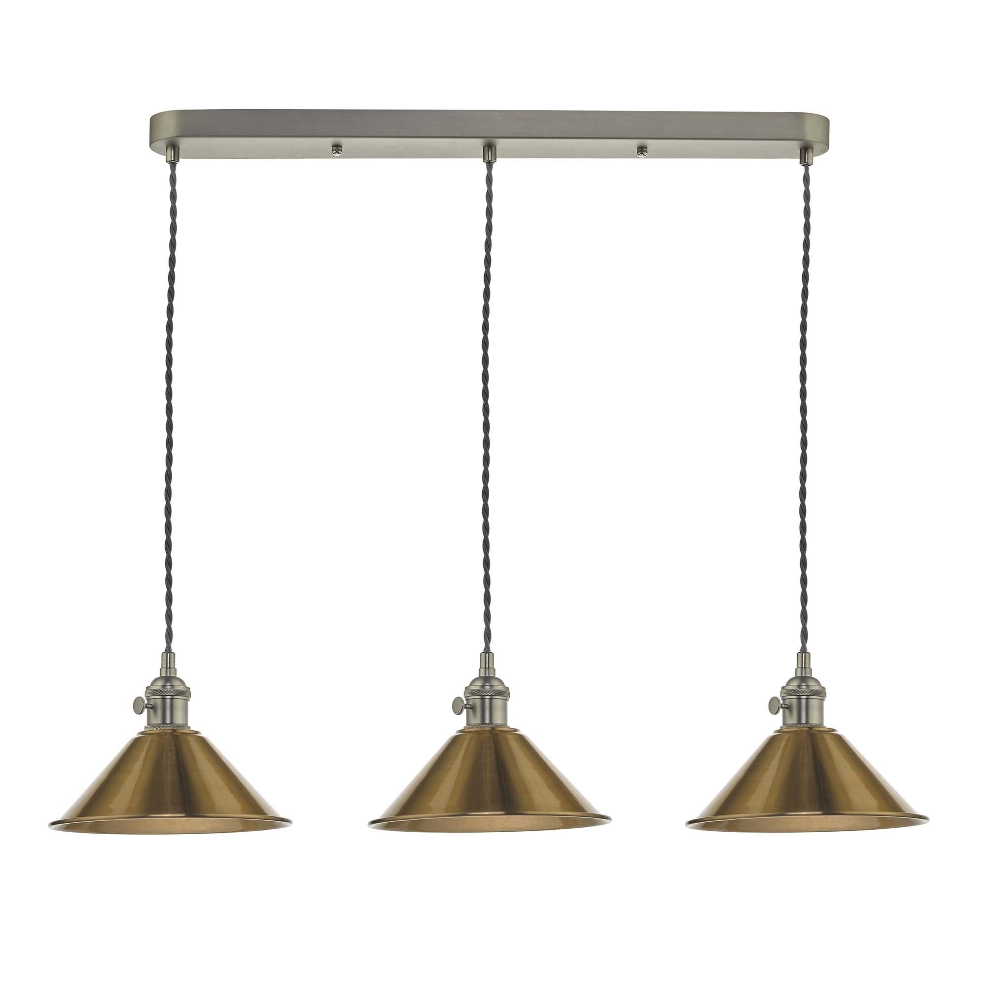 Dar HAD3661-01 Hadano 3 Light Suspension Antique Brass With Brass Shades