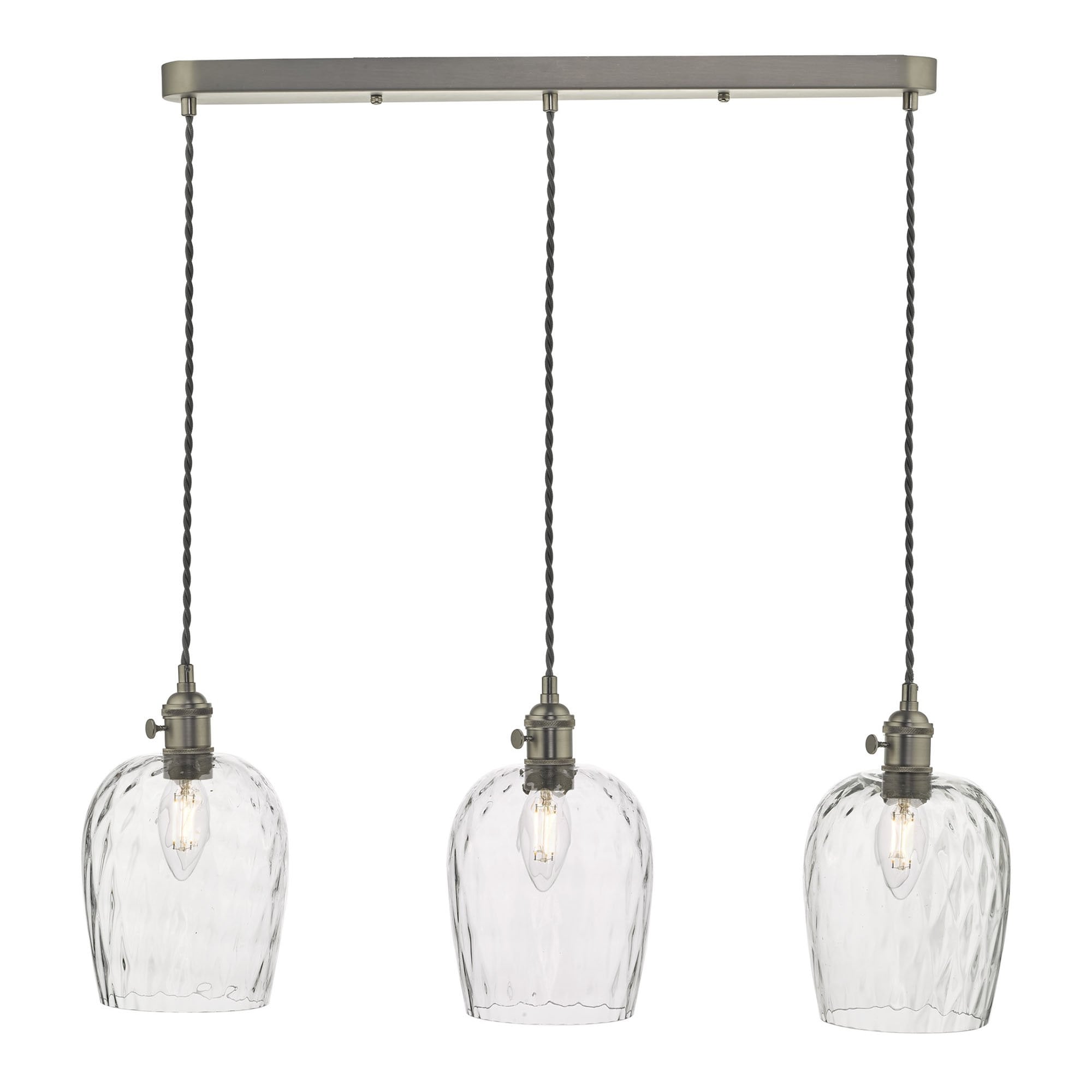 Dar HAD3661-03 Hadano 3 Light Suspension Antique Chrome With Dimpled Glass Shades